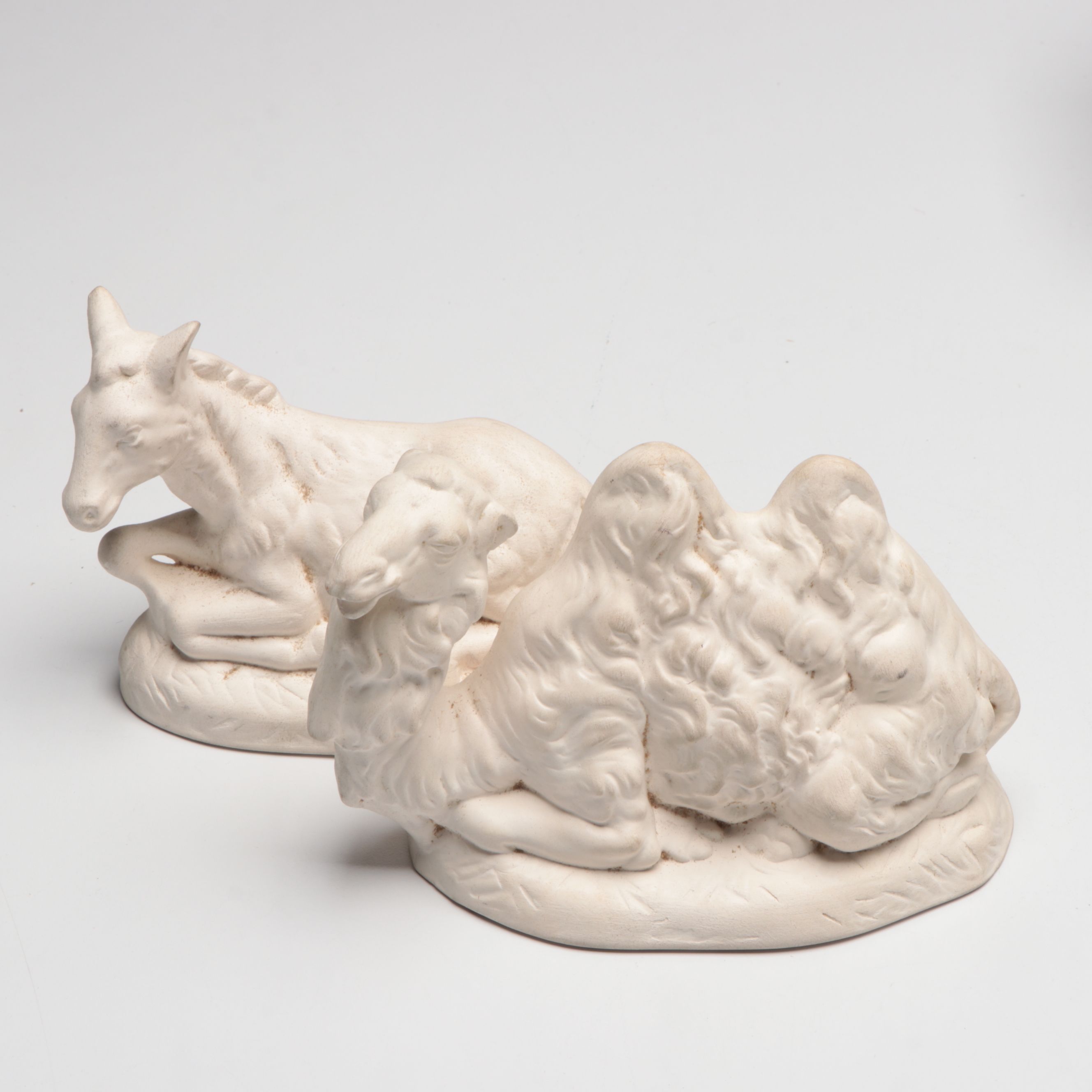 Atlantic Mold Bisque Nativity Figures with Lighted Crèche, Mid to Late 20th C.