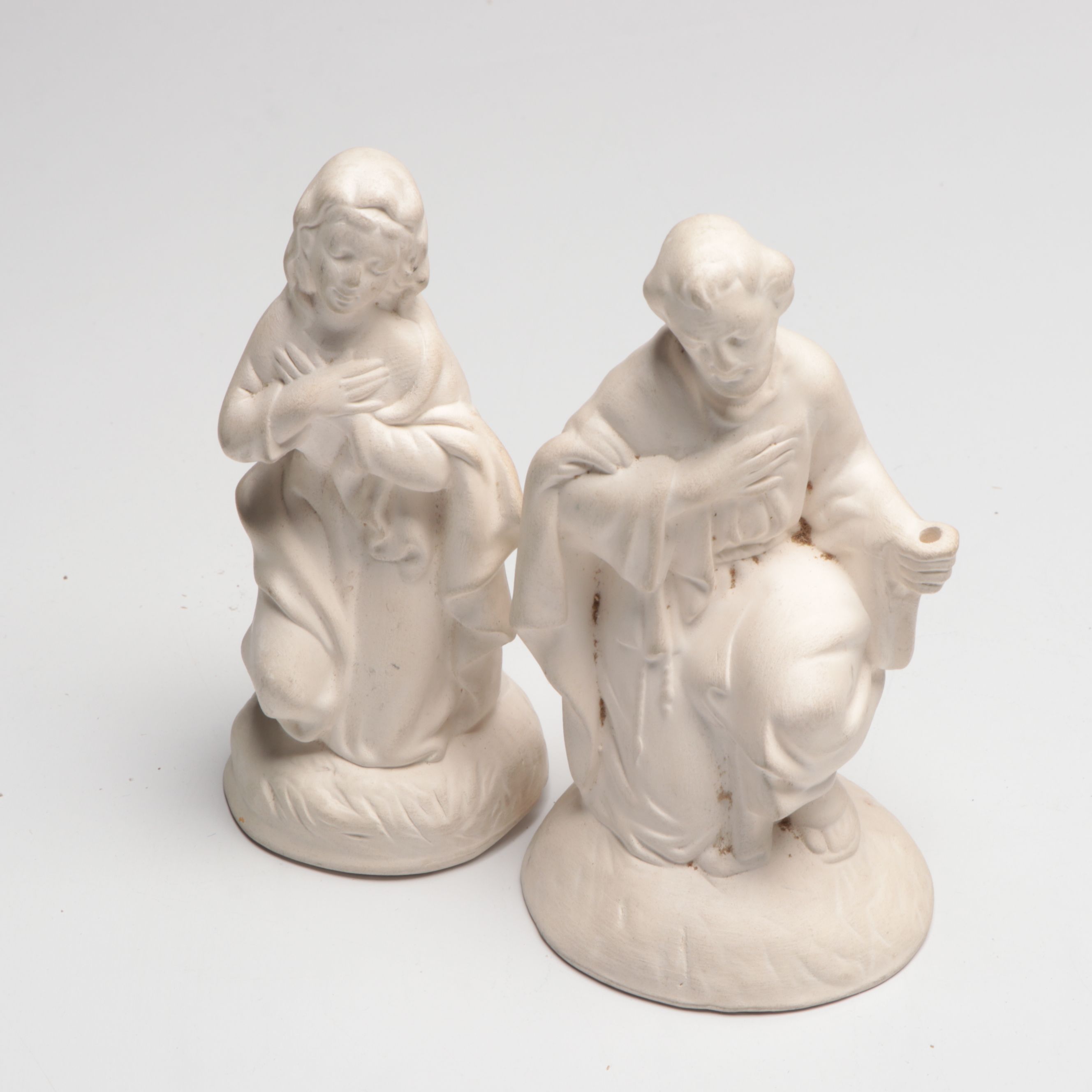Atlantic Mold Bisque Nativity Figures with Lighted Crèche, Mid to Late 20th C.