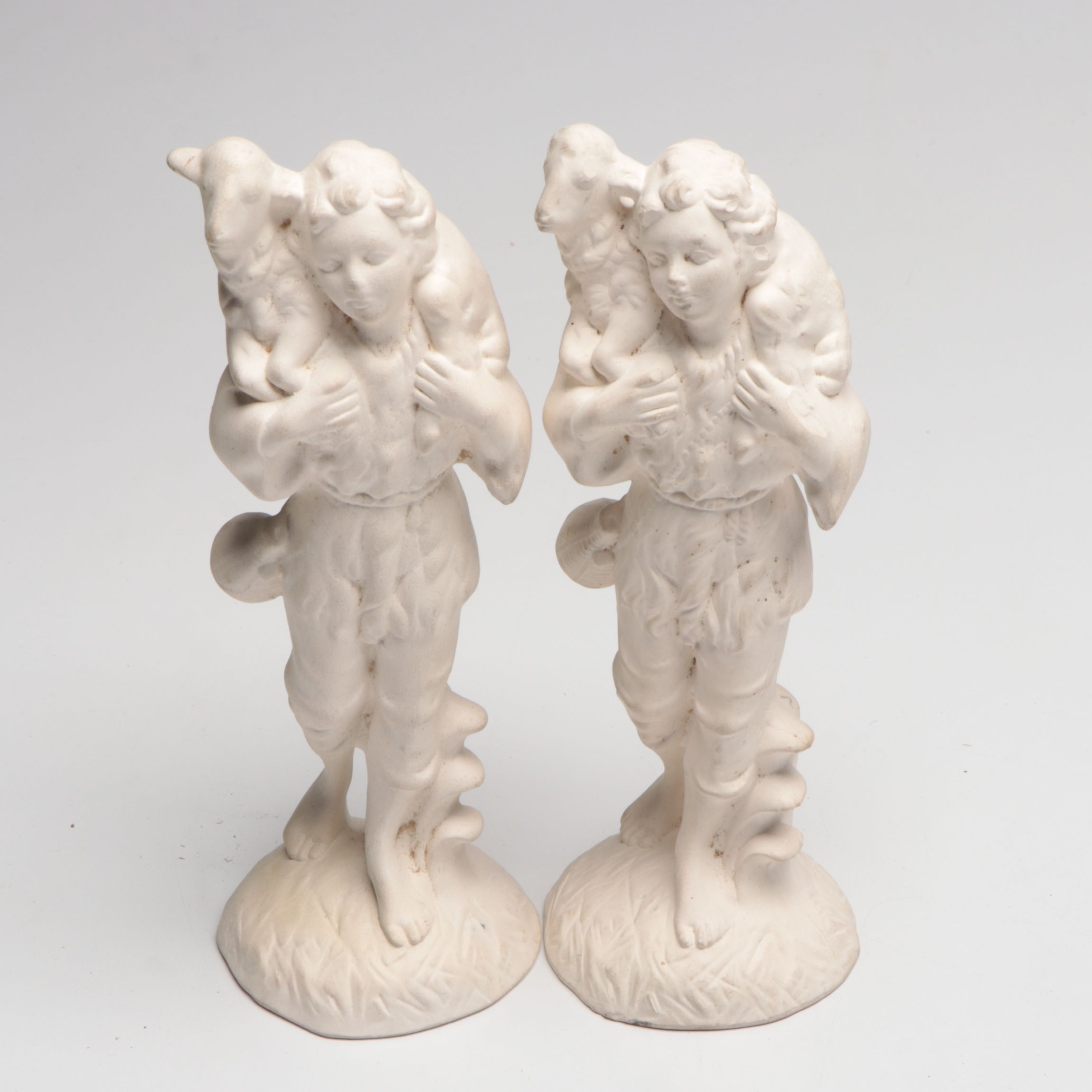 Atlantic Mold Bisque Nativity Figures with Lighted Crèche, Mid to Late 20th C.