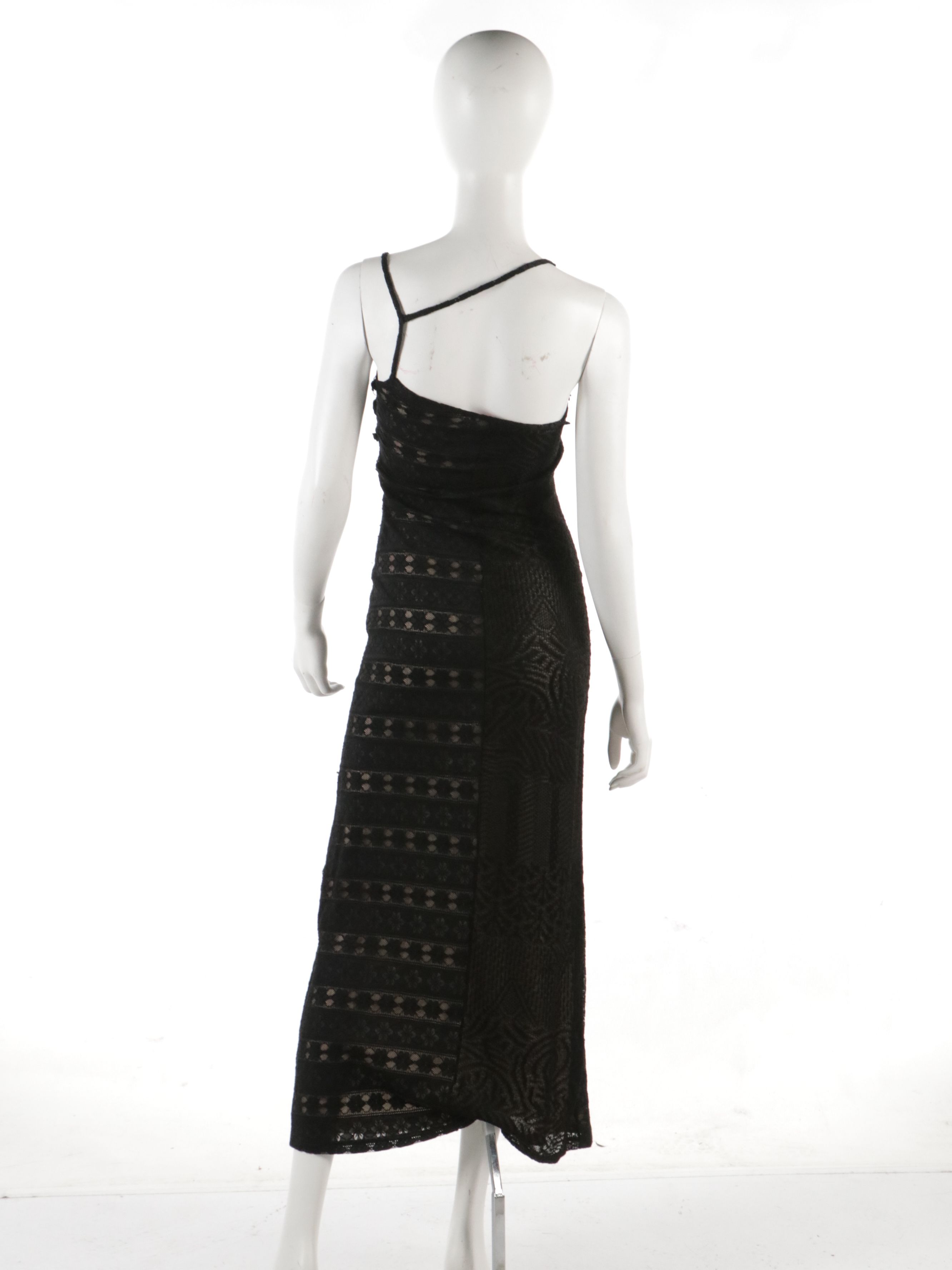 Bazar de Christian Lacroix Black Lace & Floral Appliqué Sleeveless Evening Dress