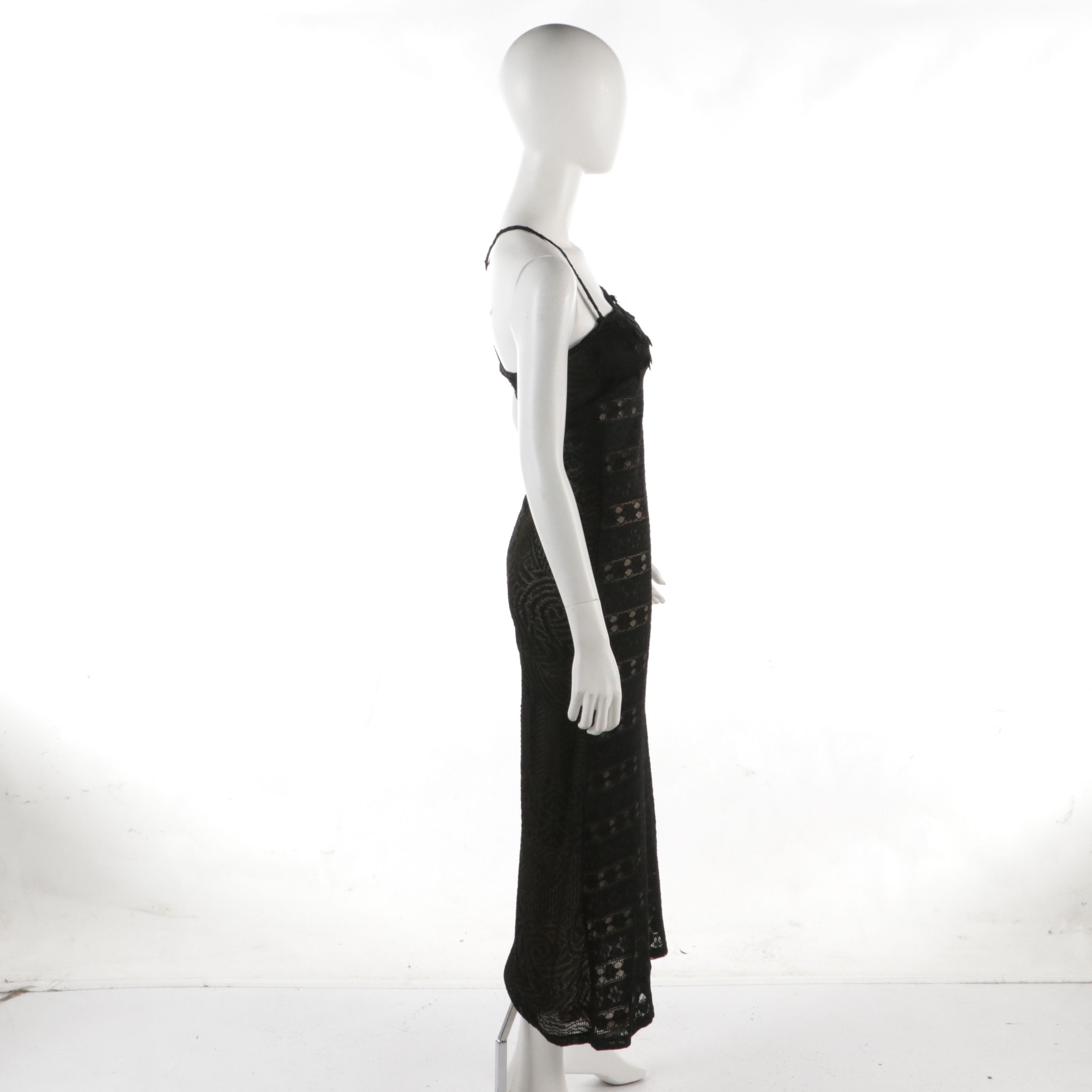 Bazar de Christian Lacroix Black Lace & Floral Appliqué Sleeveless Evening Dress