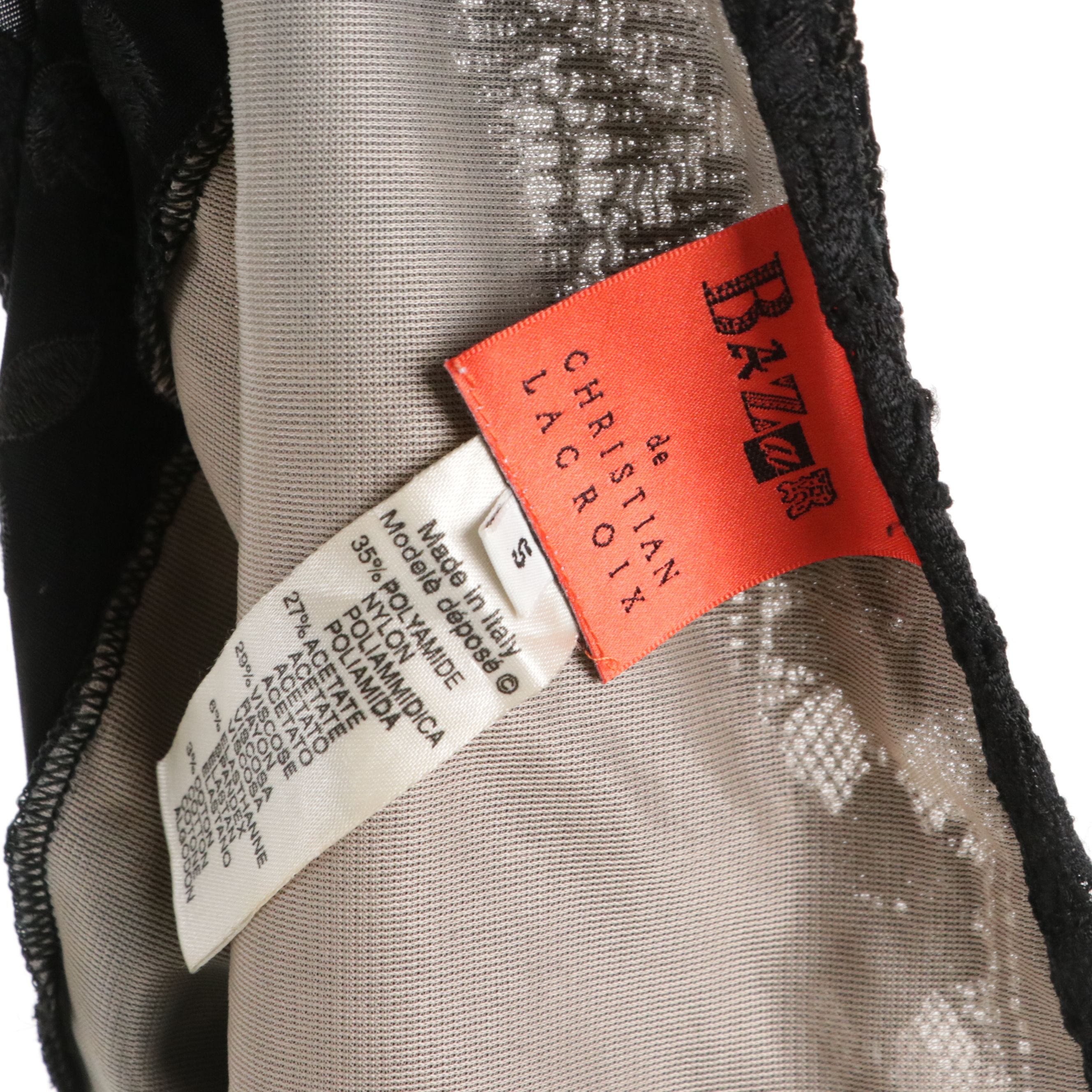 Bazar de Christian Lacroix Black Lace & Floral Appliqué Sleeveless Evening Dress