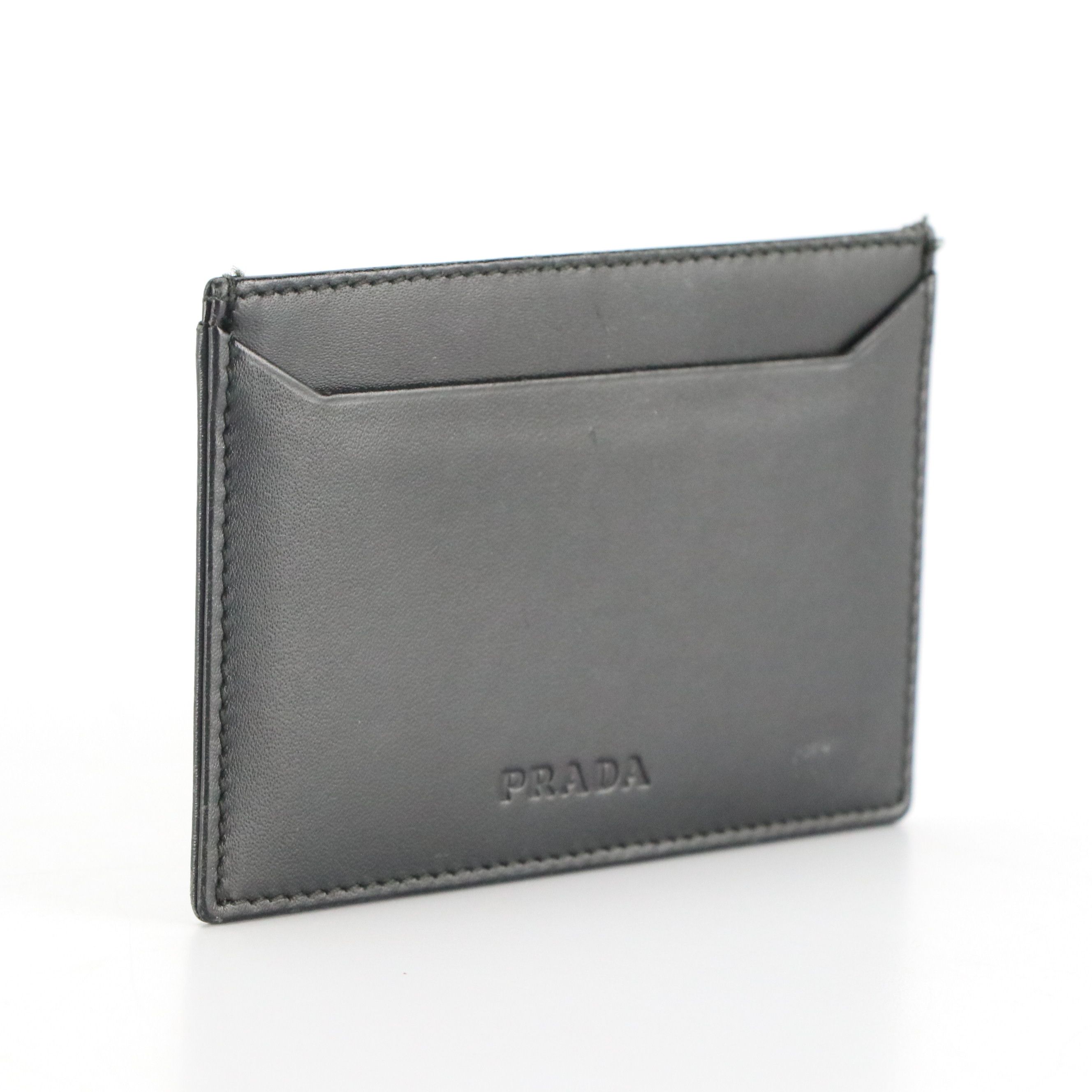 Prada Card Holder in Charcoal Grey Leather