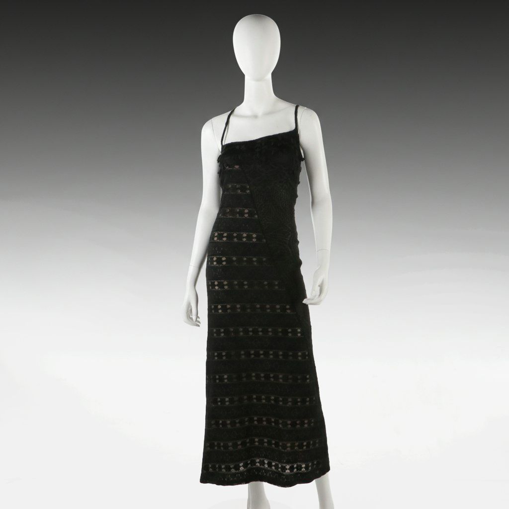 Bazar de Christian Lacroix Black Lace & Floral Appliqué Sleeveless Evening Dress