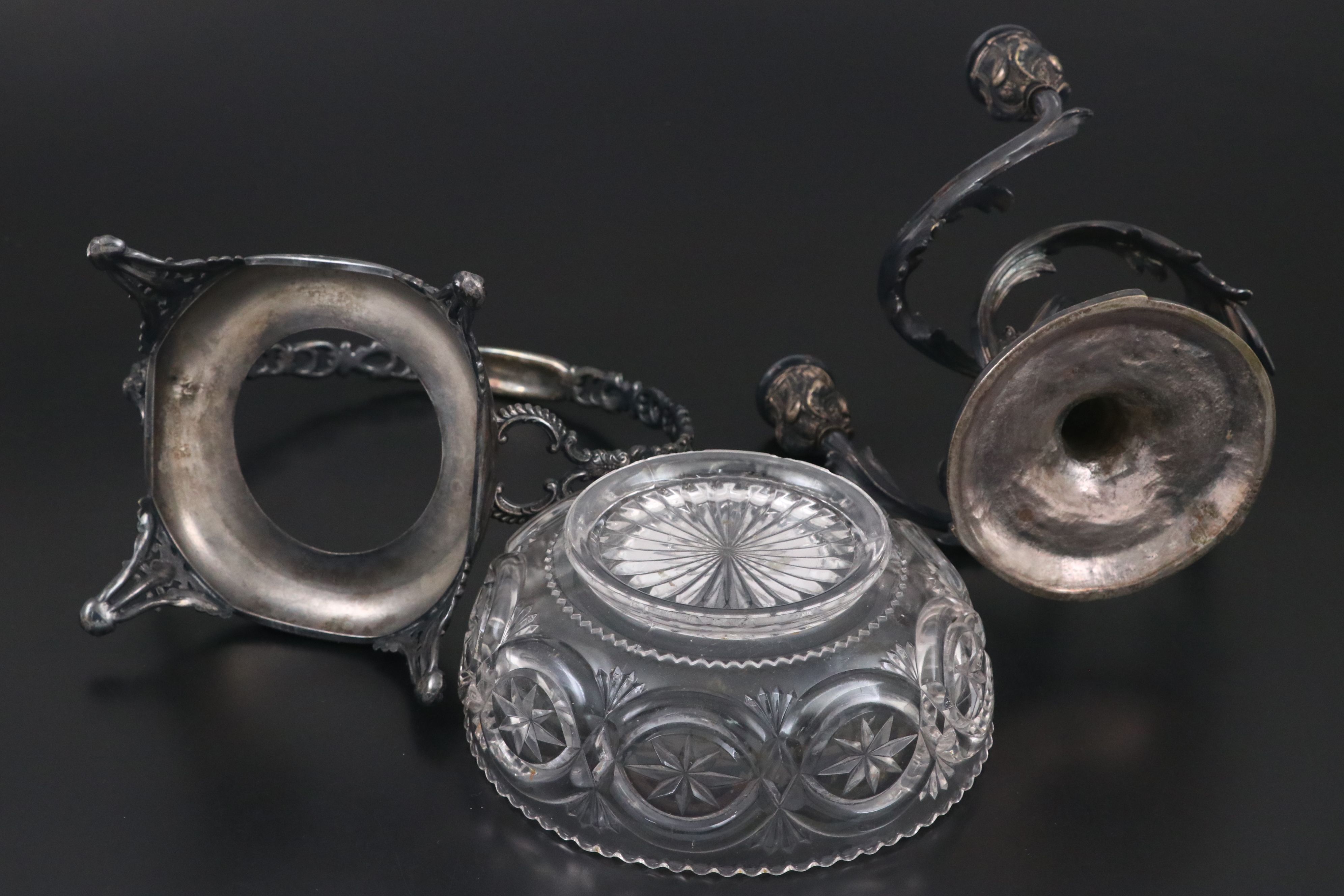 Webster Centerpiece Basket with Gorham and Other Silver Plate Tableware