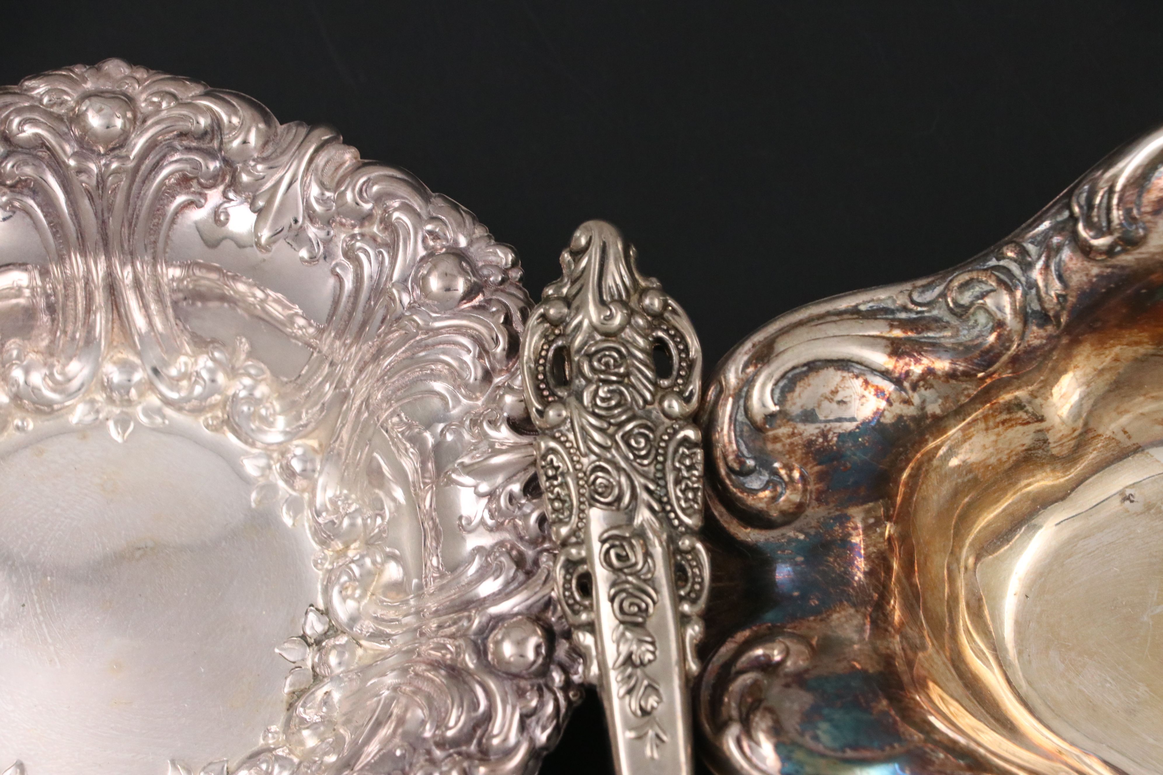 Webster Centerpiece Basket with Gorham and Other Silver Plate Tableware