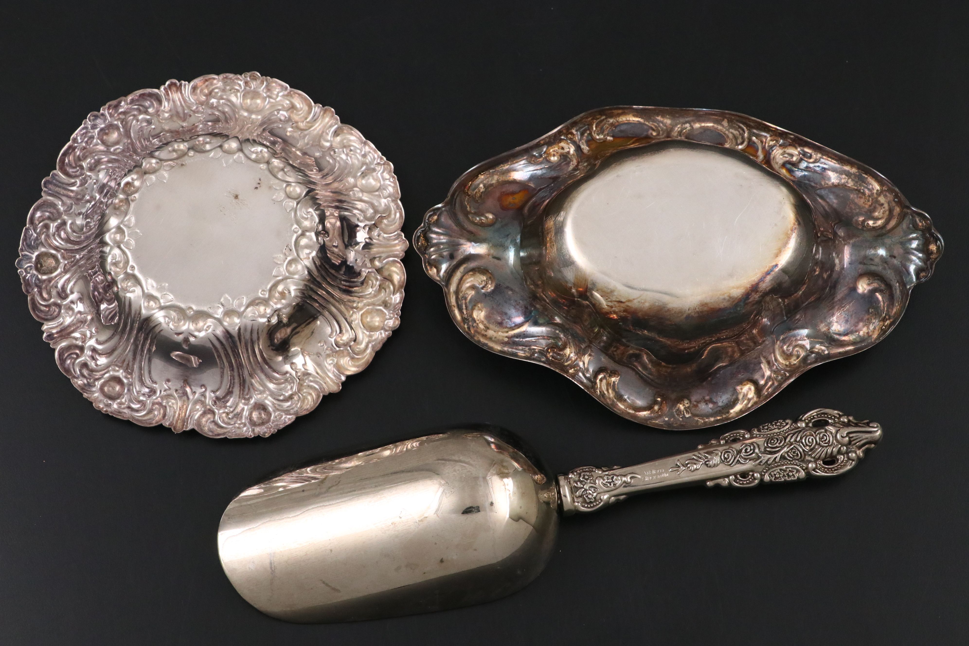 Webster Centerpiece Basket with Gorham and Other Silver Plate Tableware