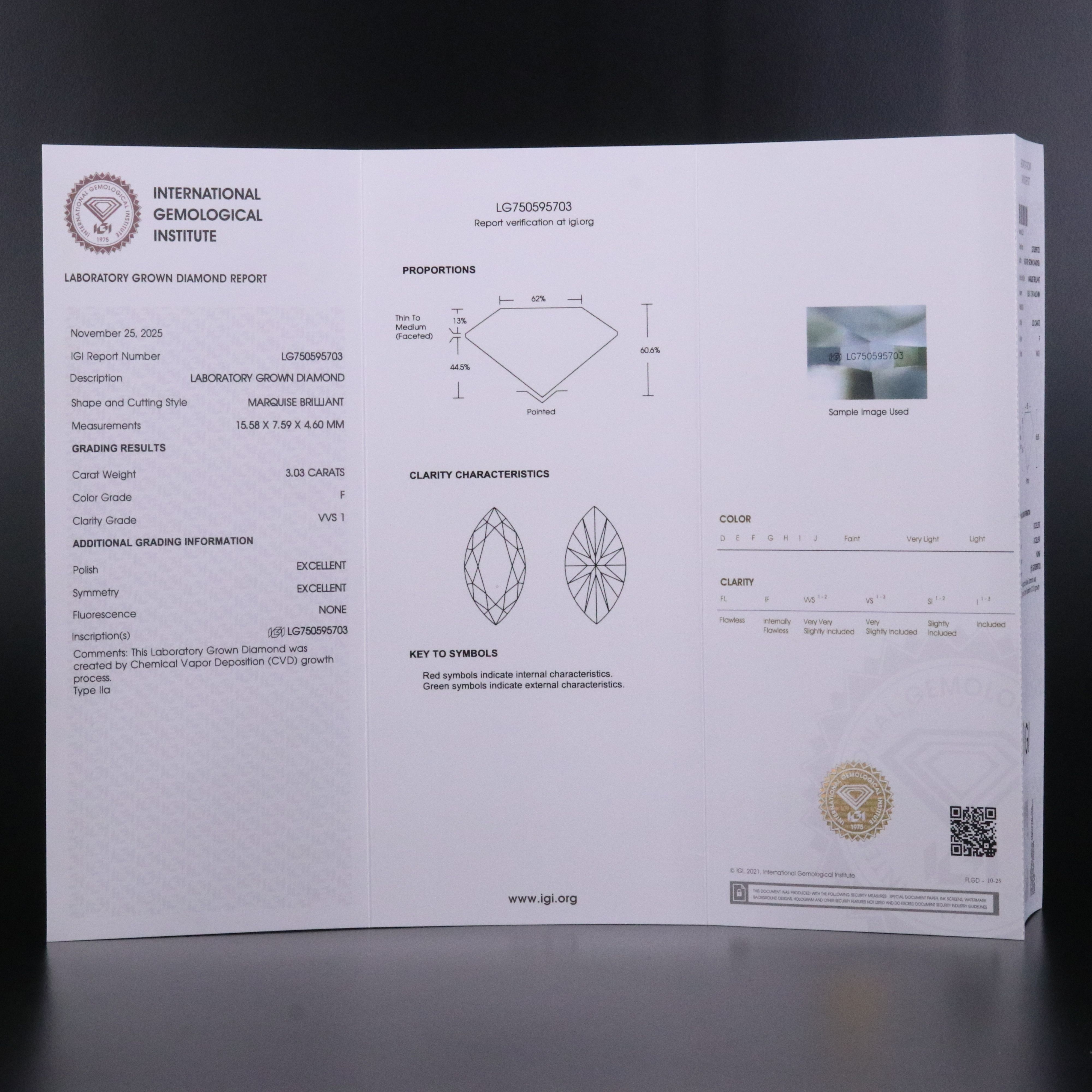 Platinum 3.03 CT Lab Grown Diamond Solitaire Ring with IGI Report