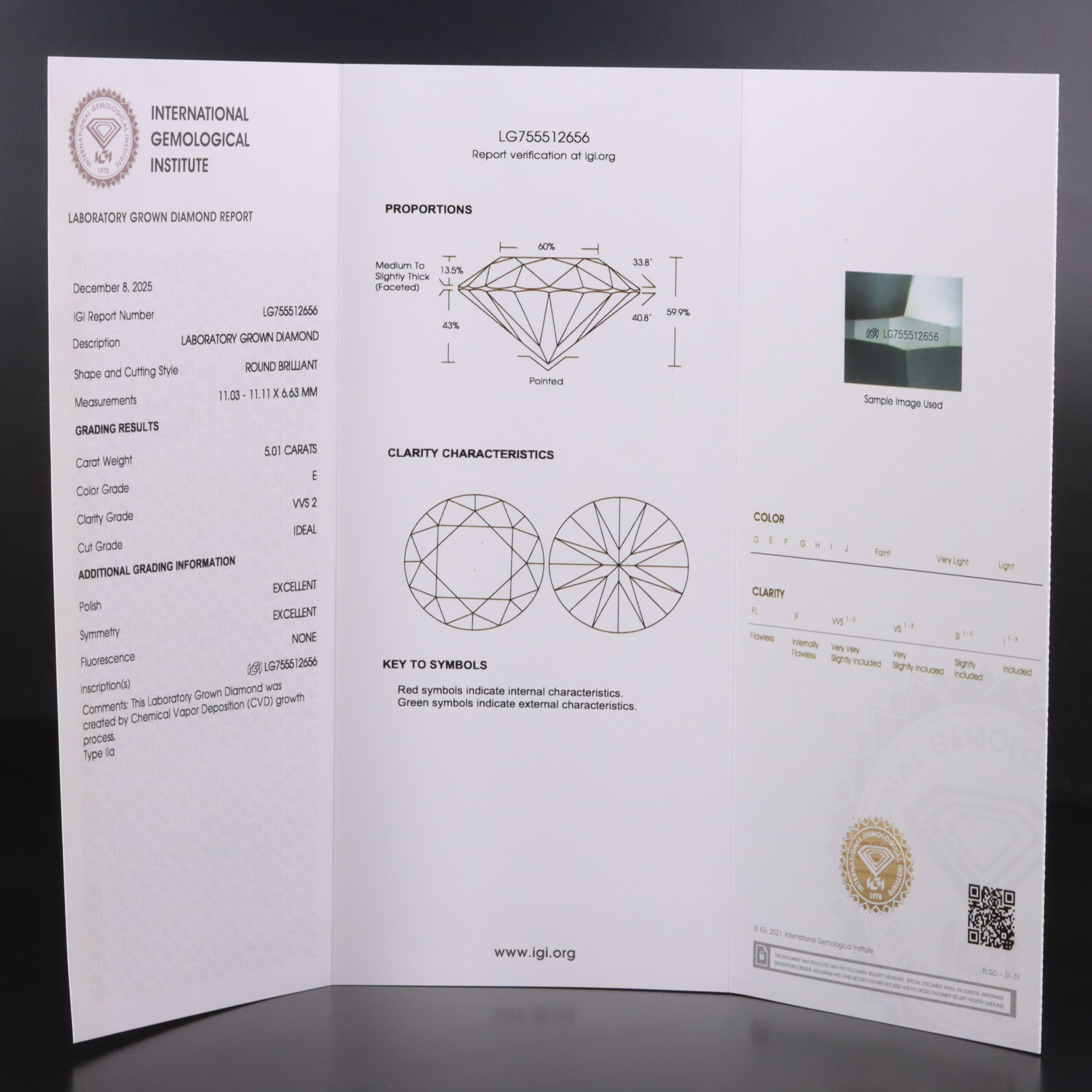 Platinum 5.01 CT Lab Grown Diamond Solitaire Ring with IGI Report