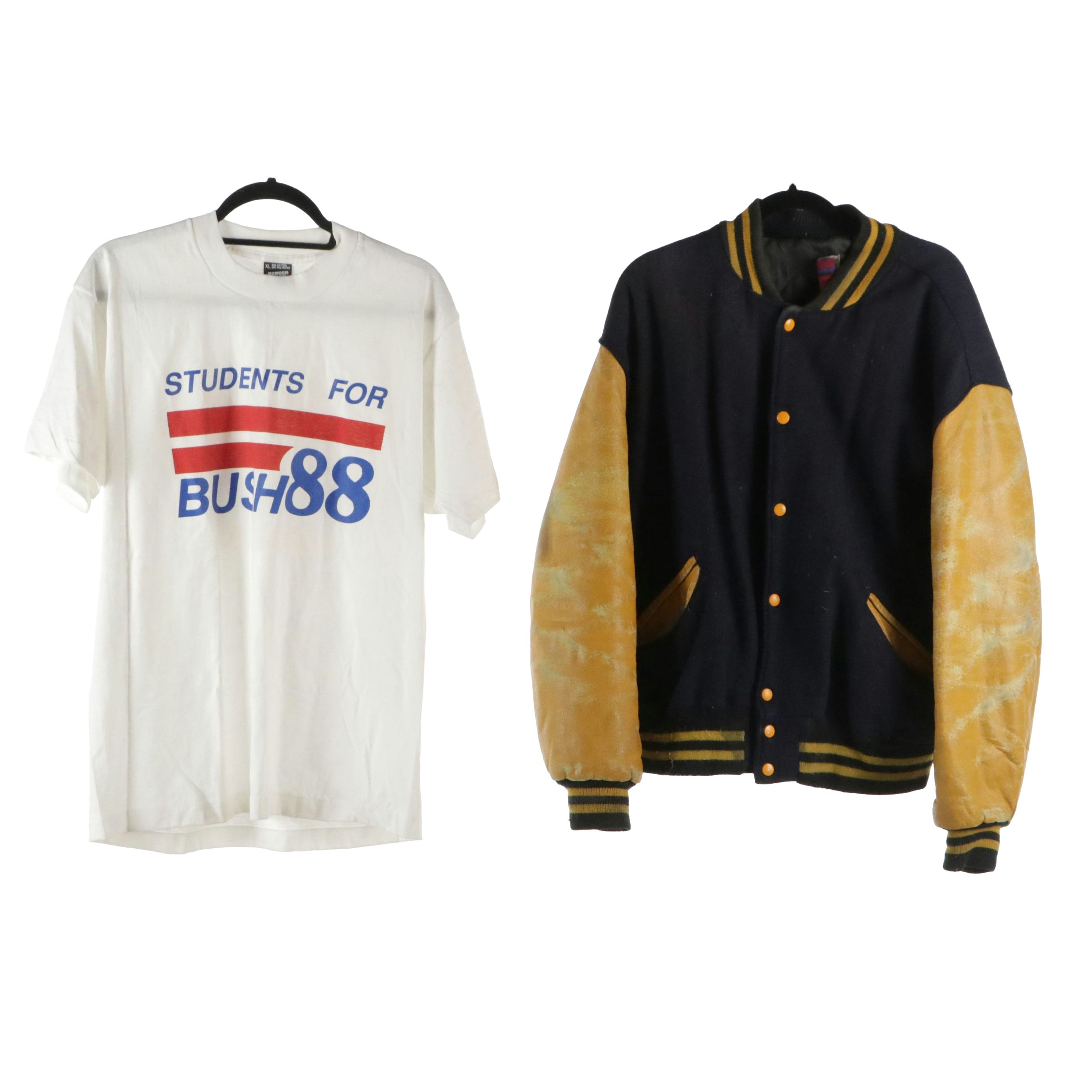 "Student For Bush" 1988 T-Shirt, DeLong Varsity Jacket, Other Embroidered Belt