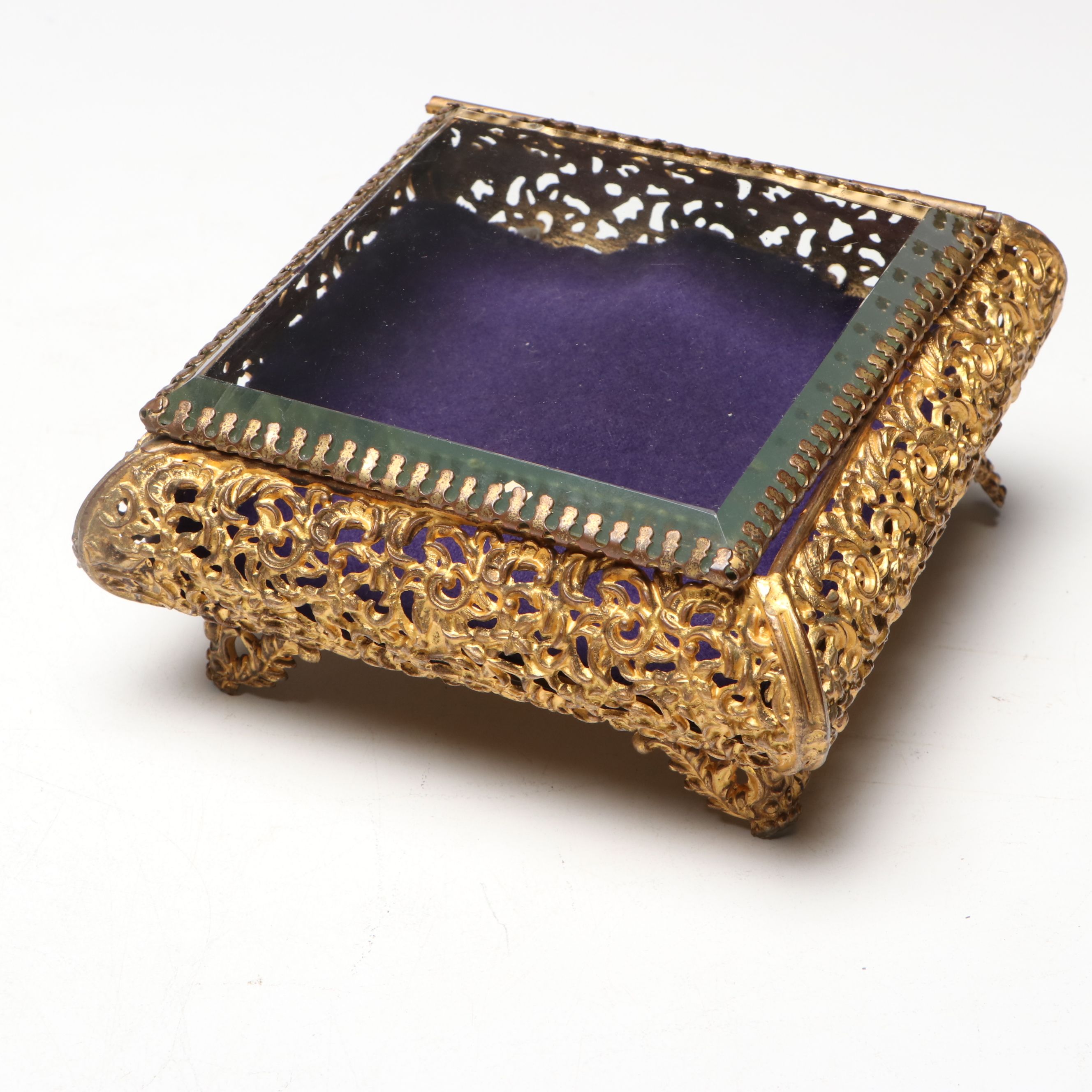 Apollo Floral Filigree Jewelry Box, and Ormolu Mount Glass Box