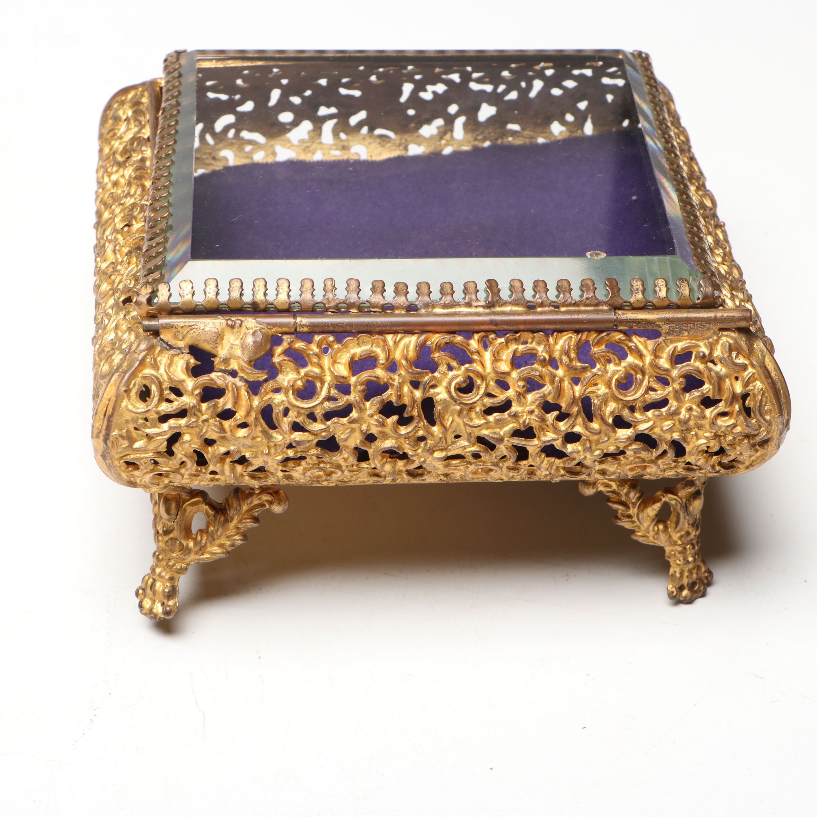 Apollo Floral Filigree Jewelry Box, and Ormolu Mount Glass Box