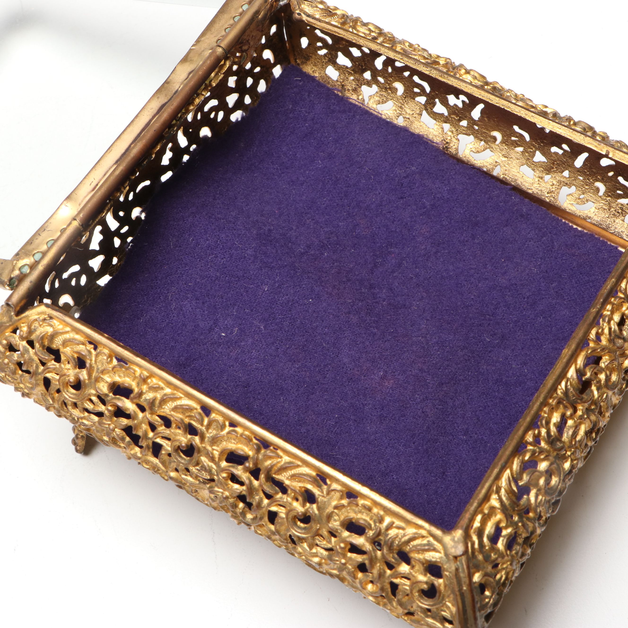 Apollo Floral Filigree Jewelry Box, and Ormolu Mount Glass Box