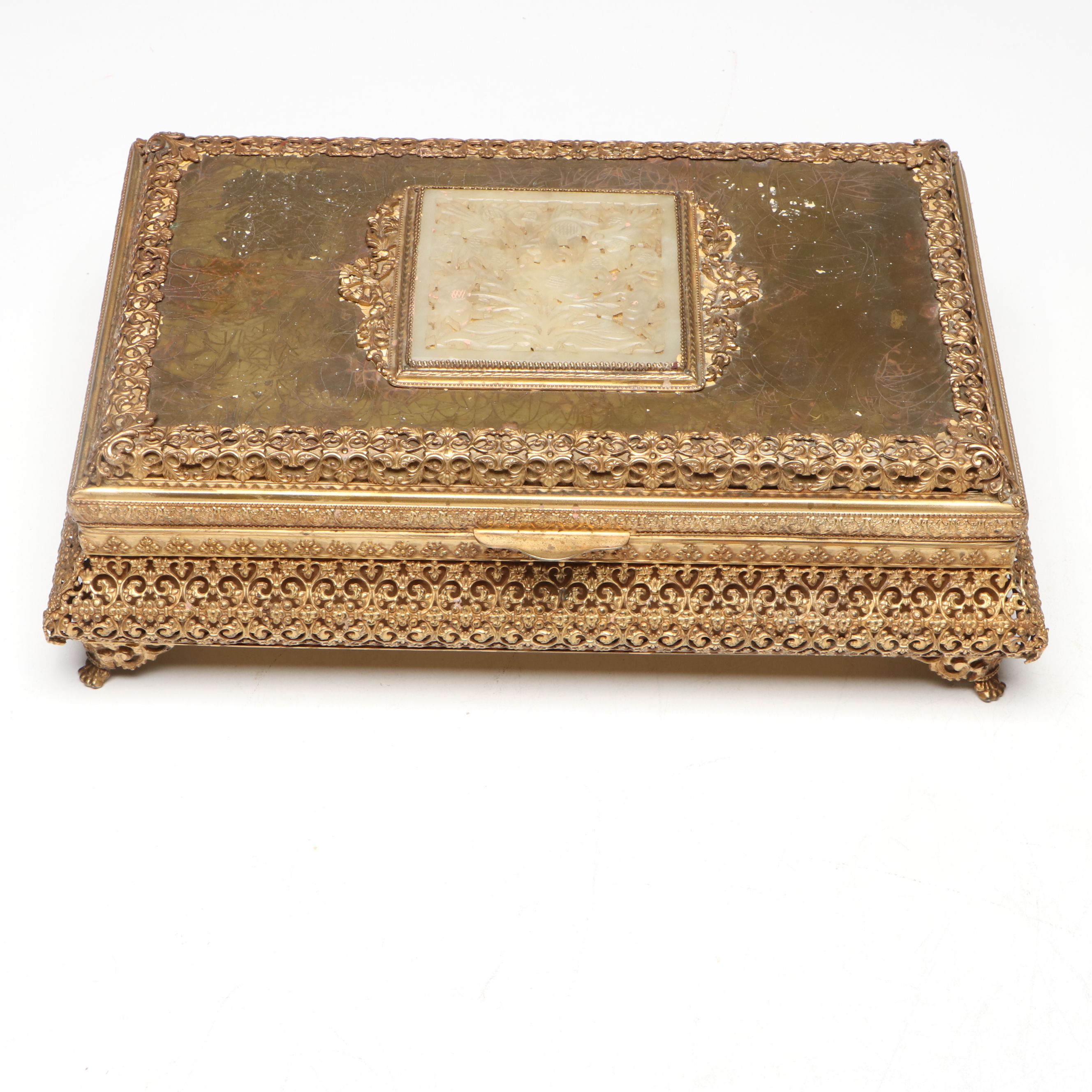 Apollo Floral Filigree Jewelry Box, and Ormolu Mount Glass Box