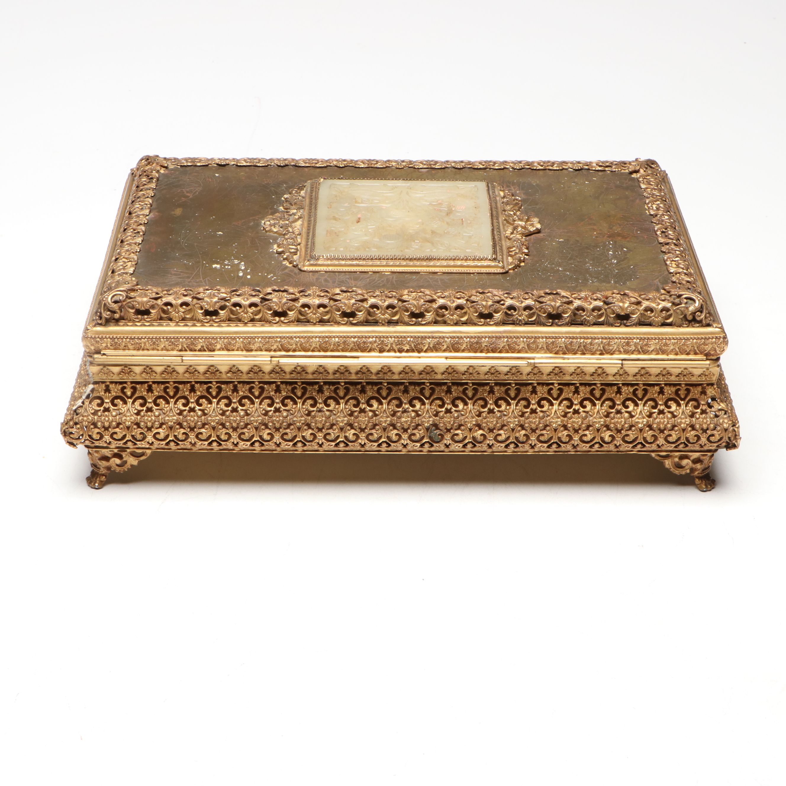 Apollo Floral Filigree Jewelry Box, and Ormolu Mount Glass Box