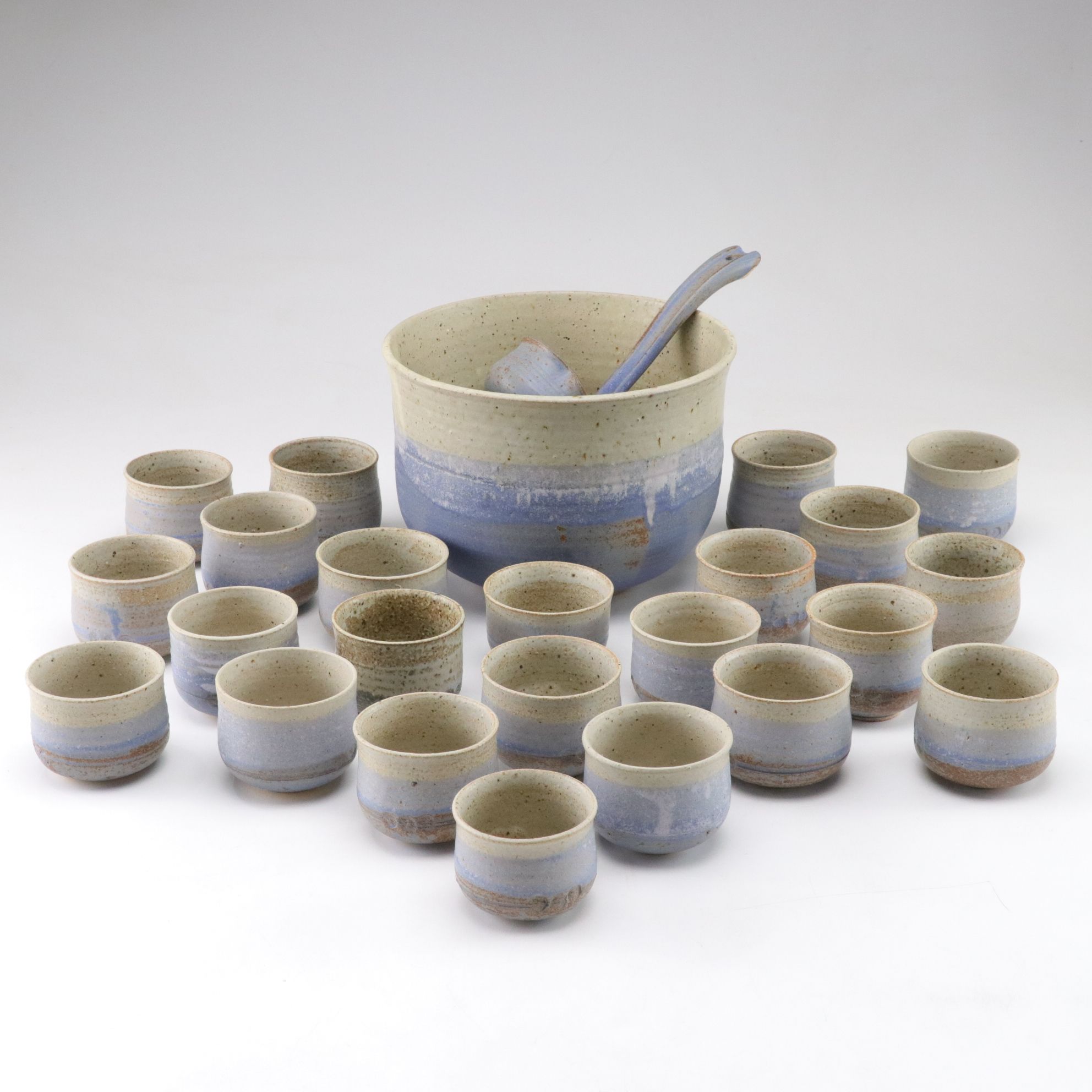 Salt Glazed Stoneware Punch Bowl, Cups and Ladle