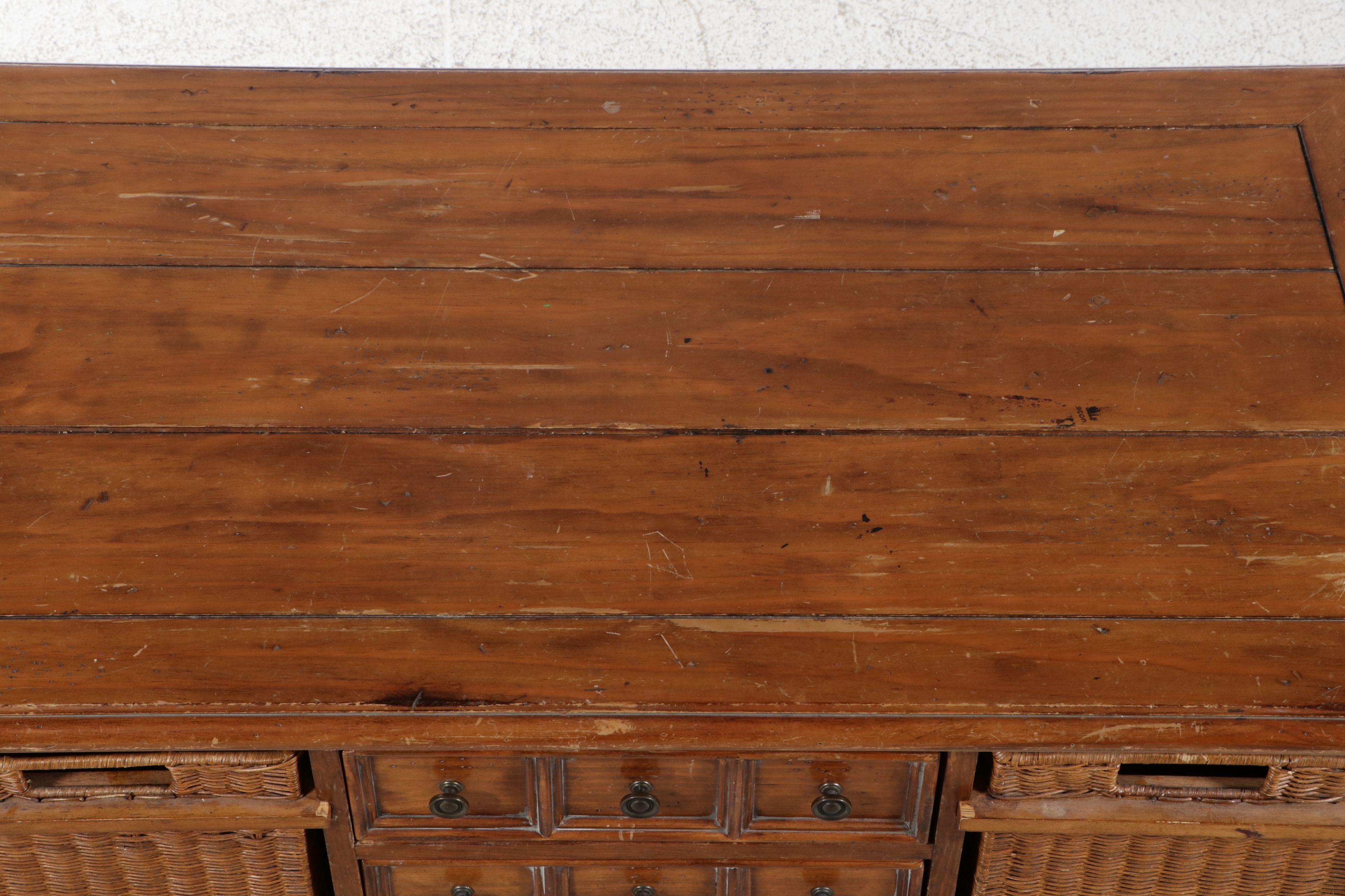 Contemporary Pine Coffee Table with Wicker Inserts