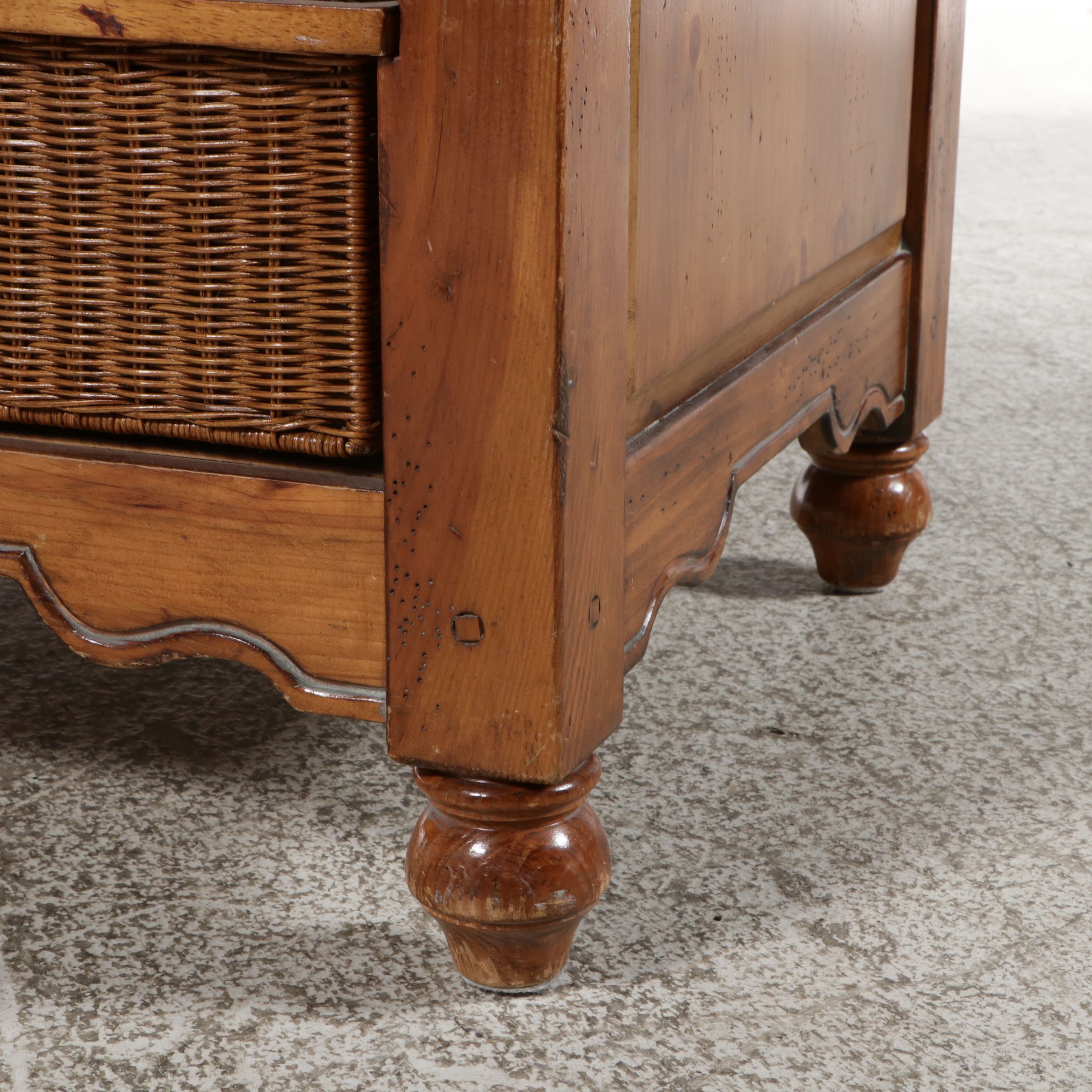 Contemporary Pine Coffee Table with Wicker Inserts