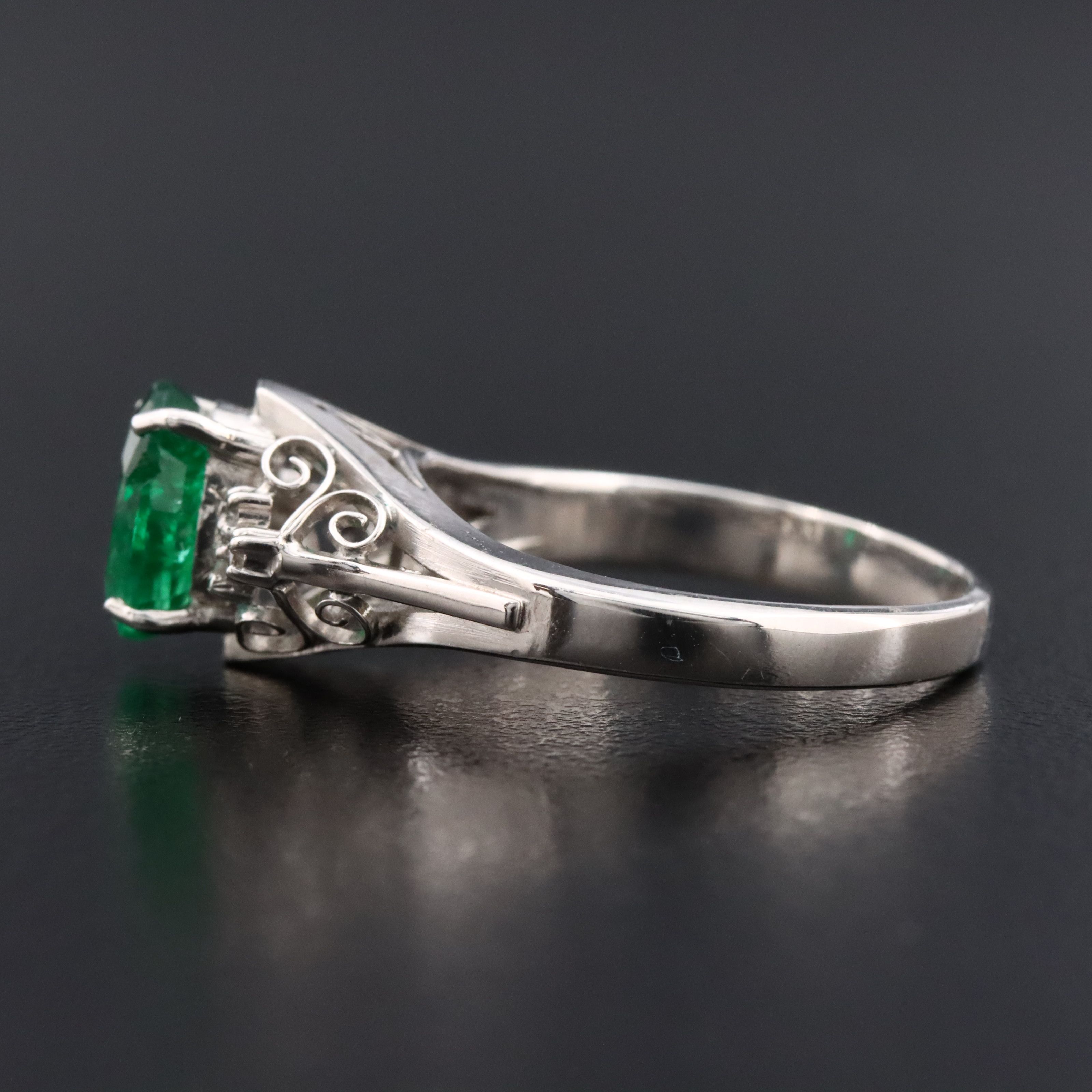 14K 1.54 CT Zambian Emerald and Diamond Filigree Ring with GIA Report