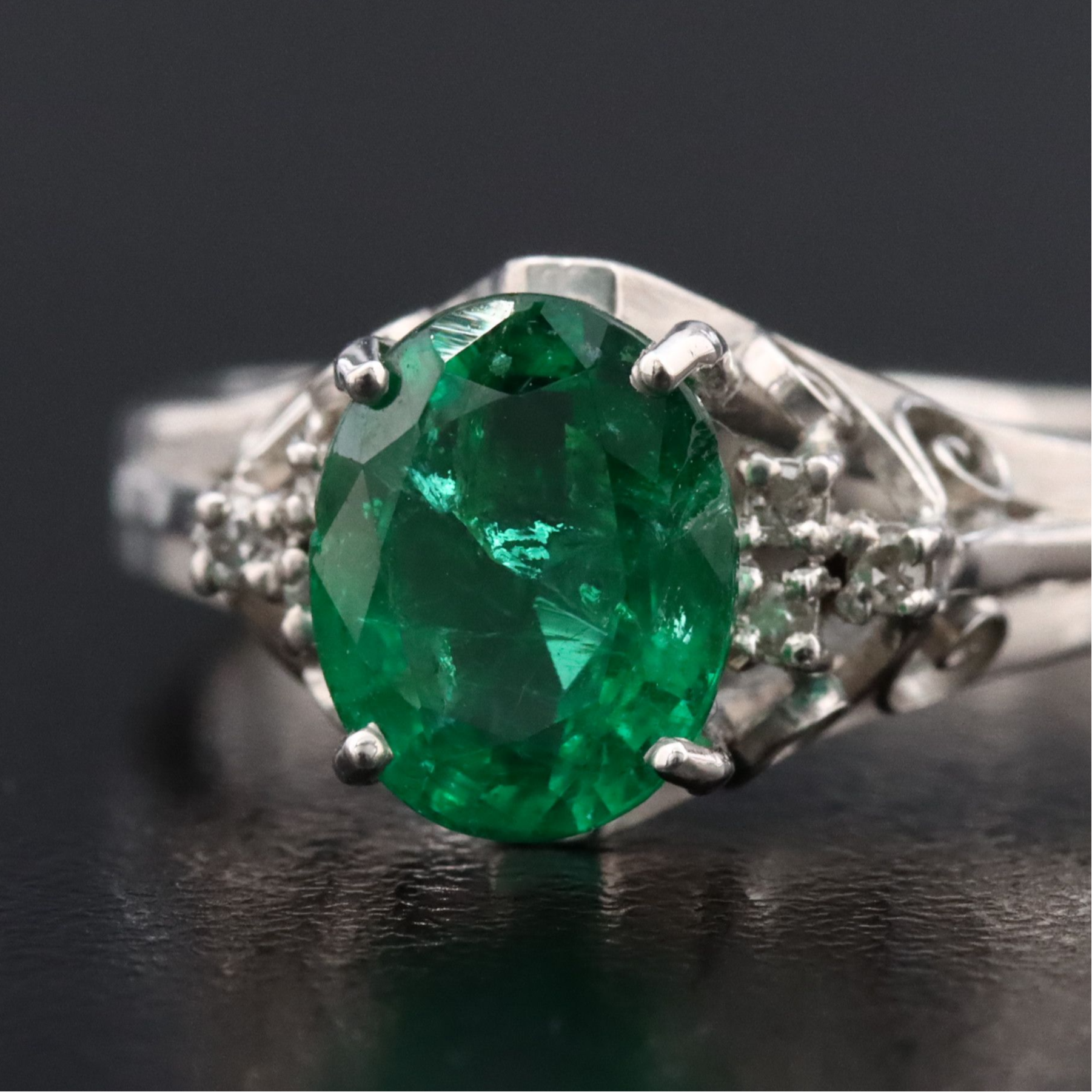 14K 1.54 CT Zambian Emerald and Diamond Filigree Ring with GIA Report