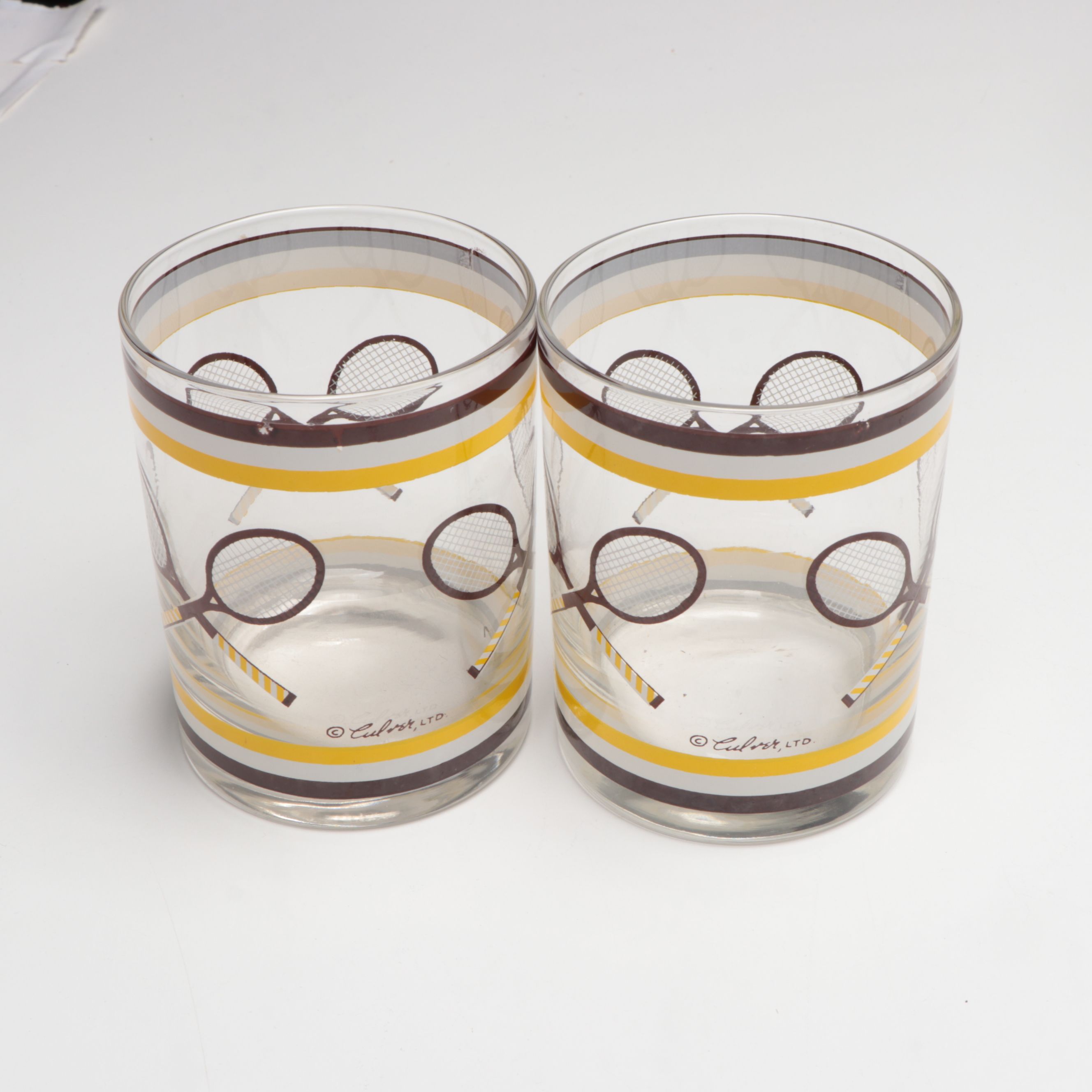 Culver Tennis Racket Lowball Glasses with Morgan Designs Ice Bucket