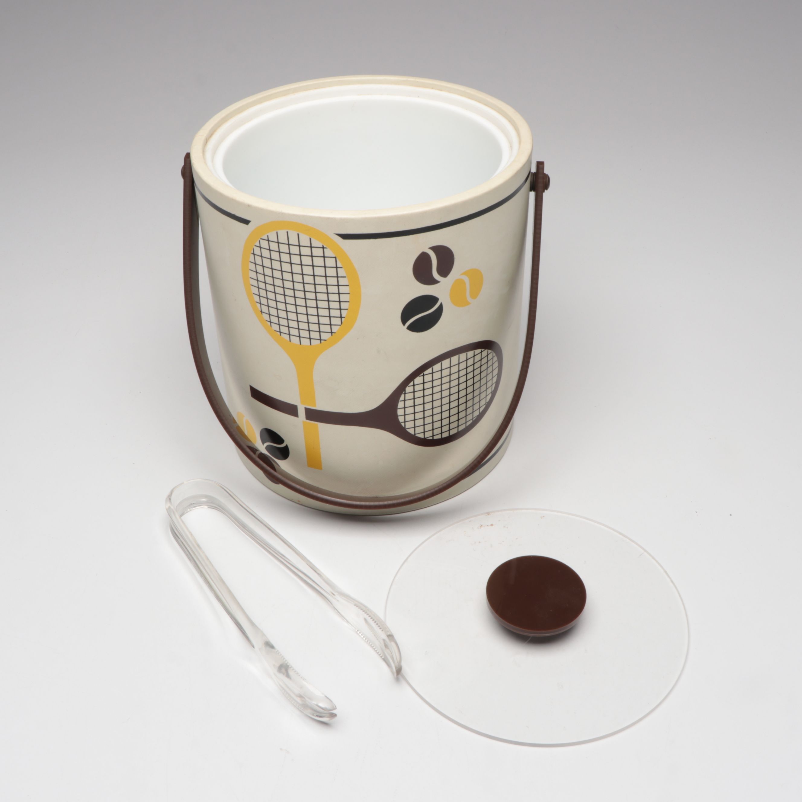 Culver Tennis Racket Lowball Glasses with Morgan Designs Ice Bucket