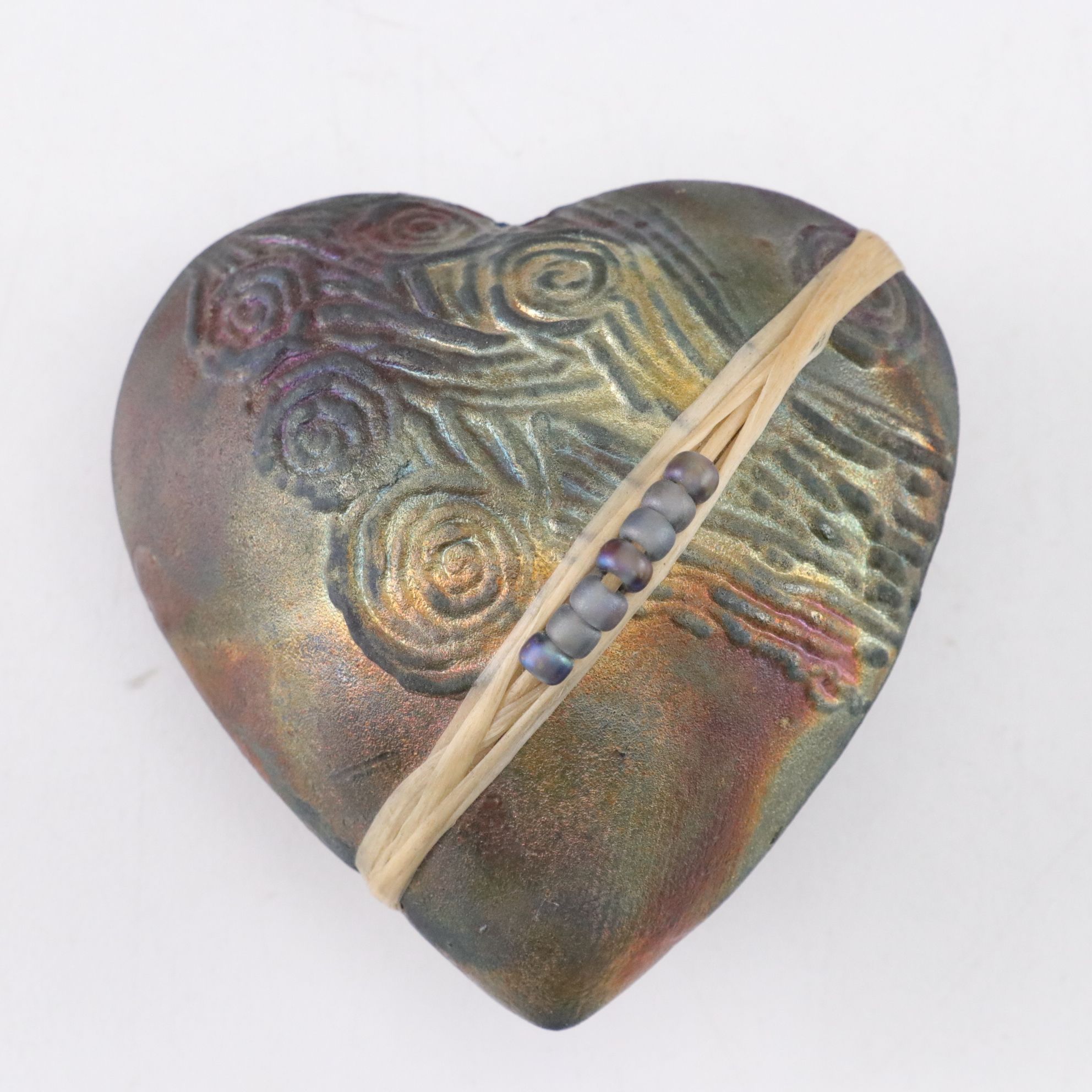 Iridescent Folded Handkerchief Vase with John Davis Raku Rattle and Decanter