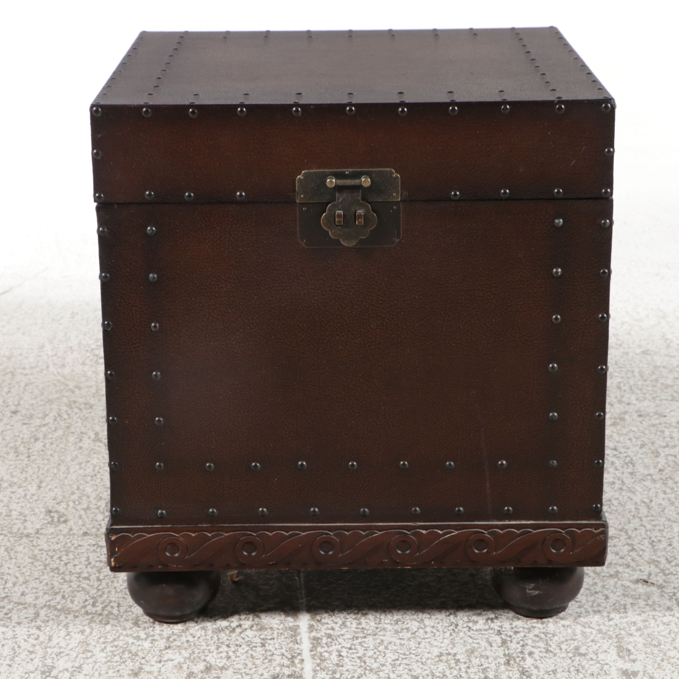 Campaign Style Faux-Leather Studded Cube Shaped Storage Trunk