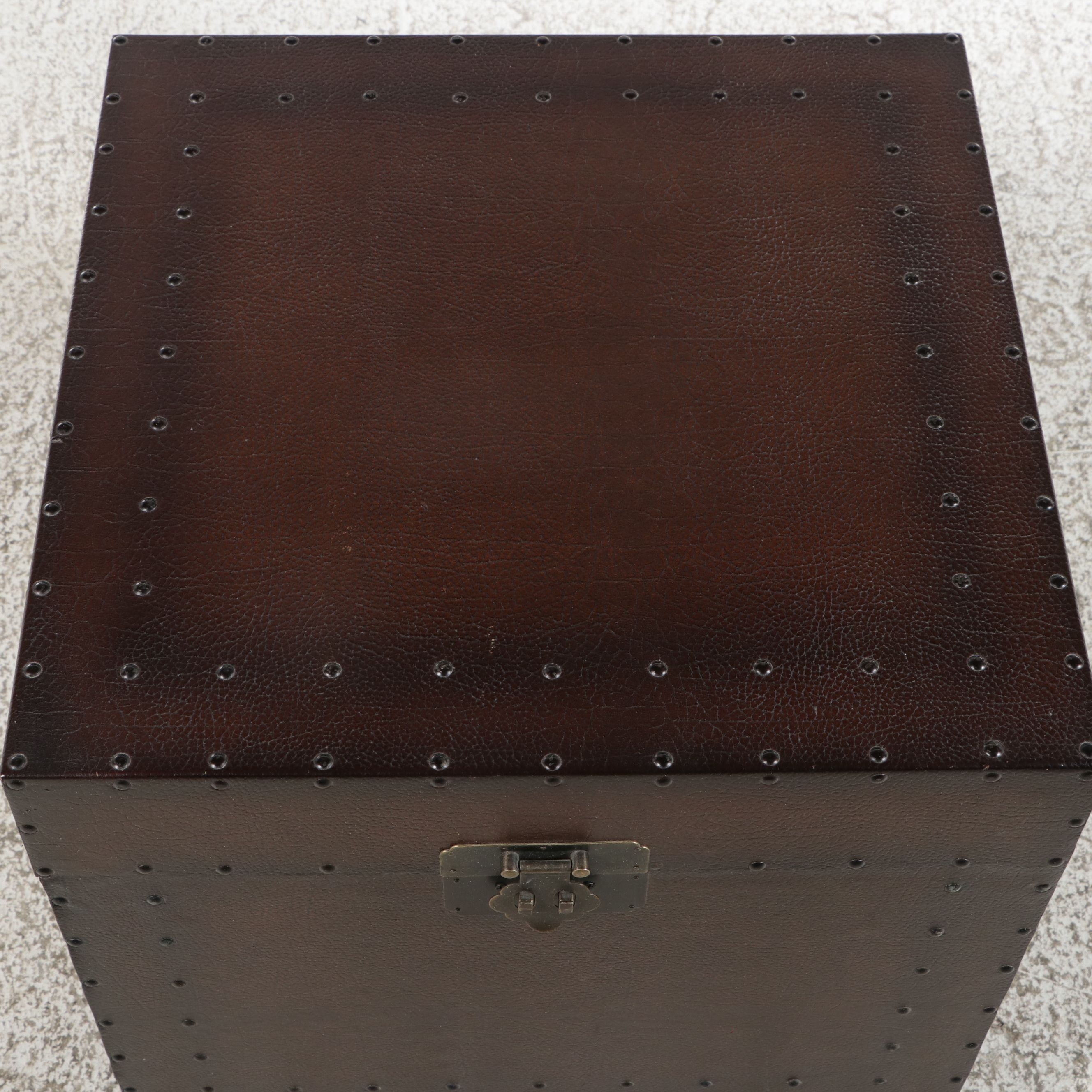 Campaign Style Faux-Leather Studded Cube Shaped Storage Trunk