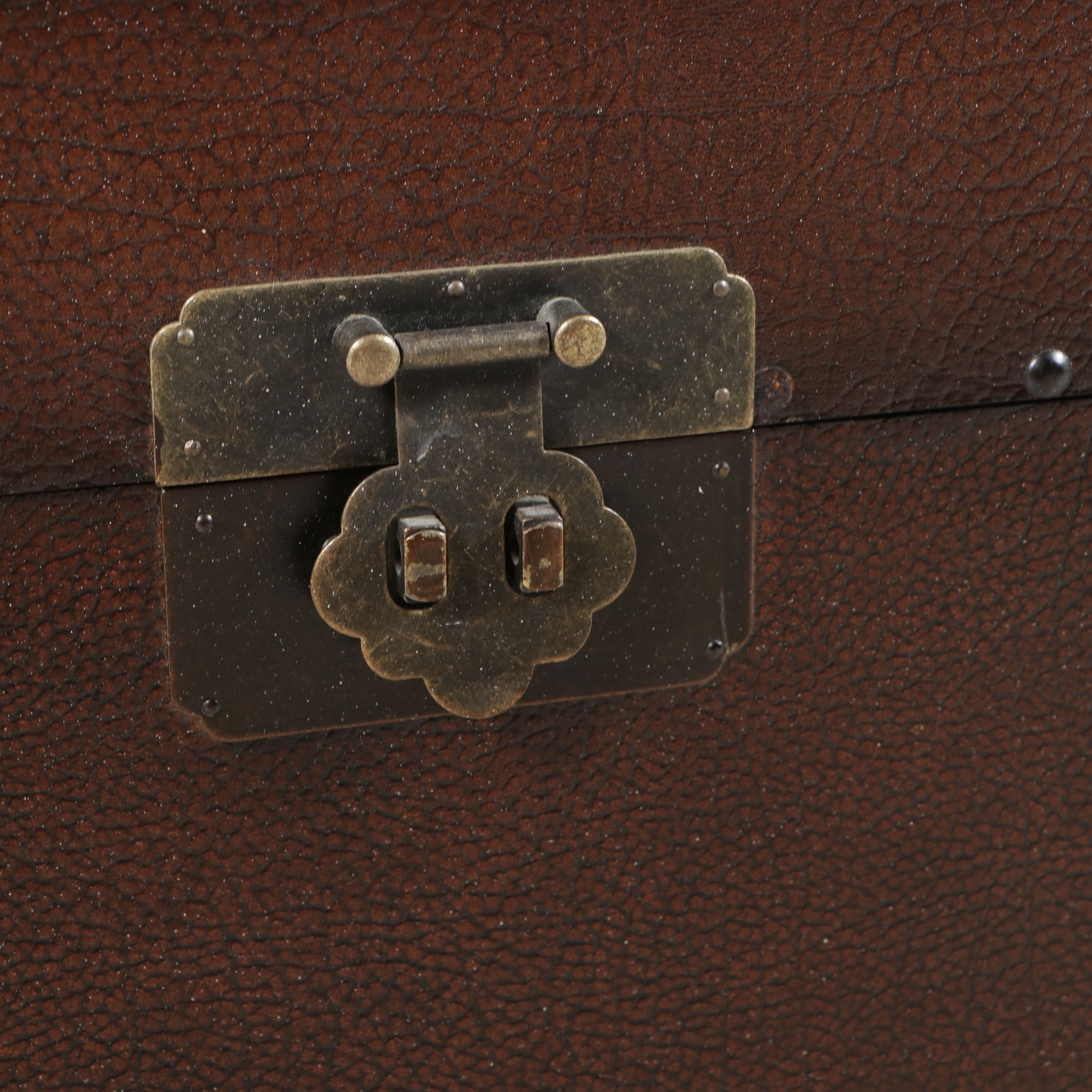 Campaign Style Faux-Leather Studded Cube Shaped Storage Trunk