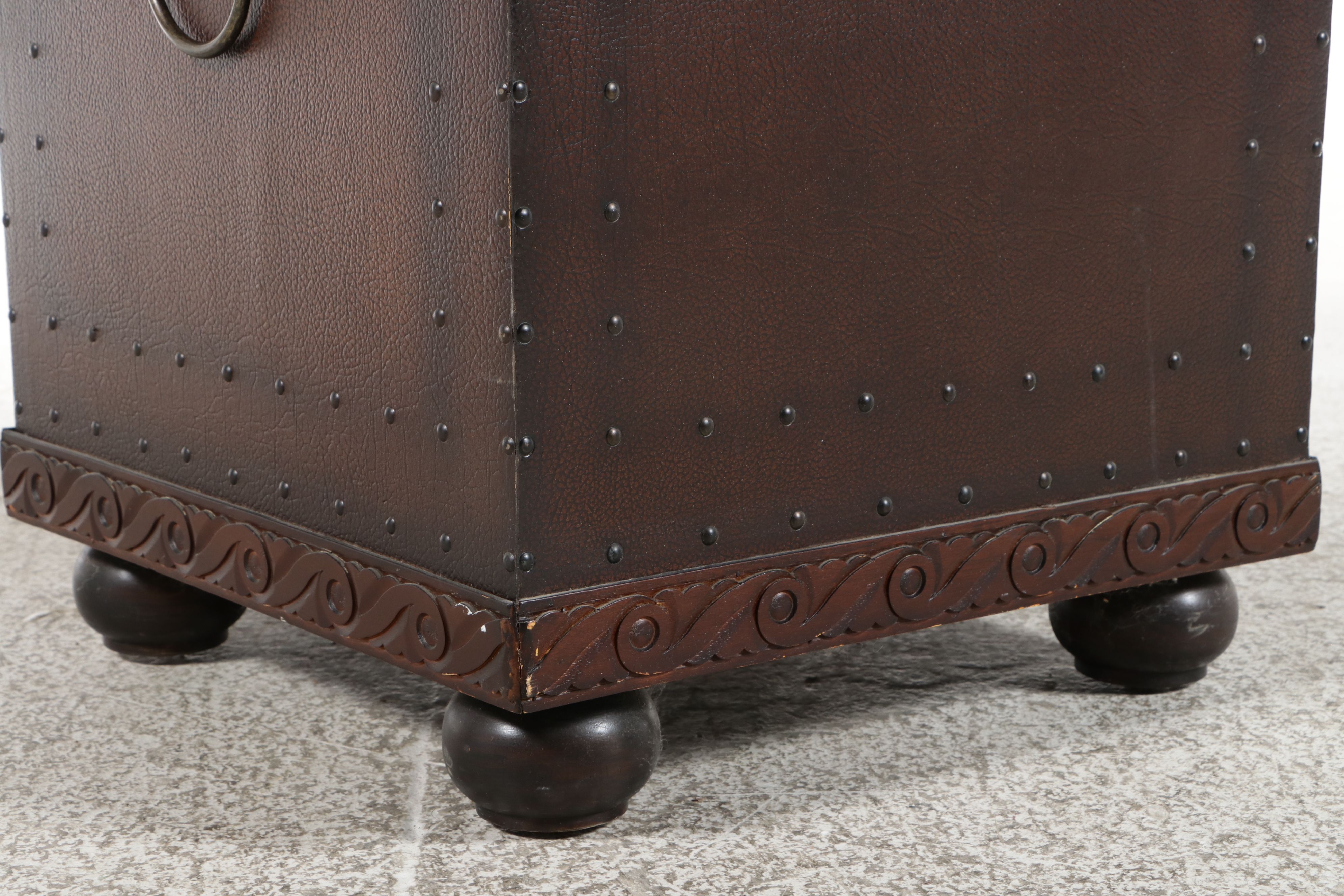 Campaign Style Faux-Leather Studded Cube Shaped Storage Trunk