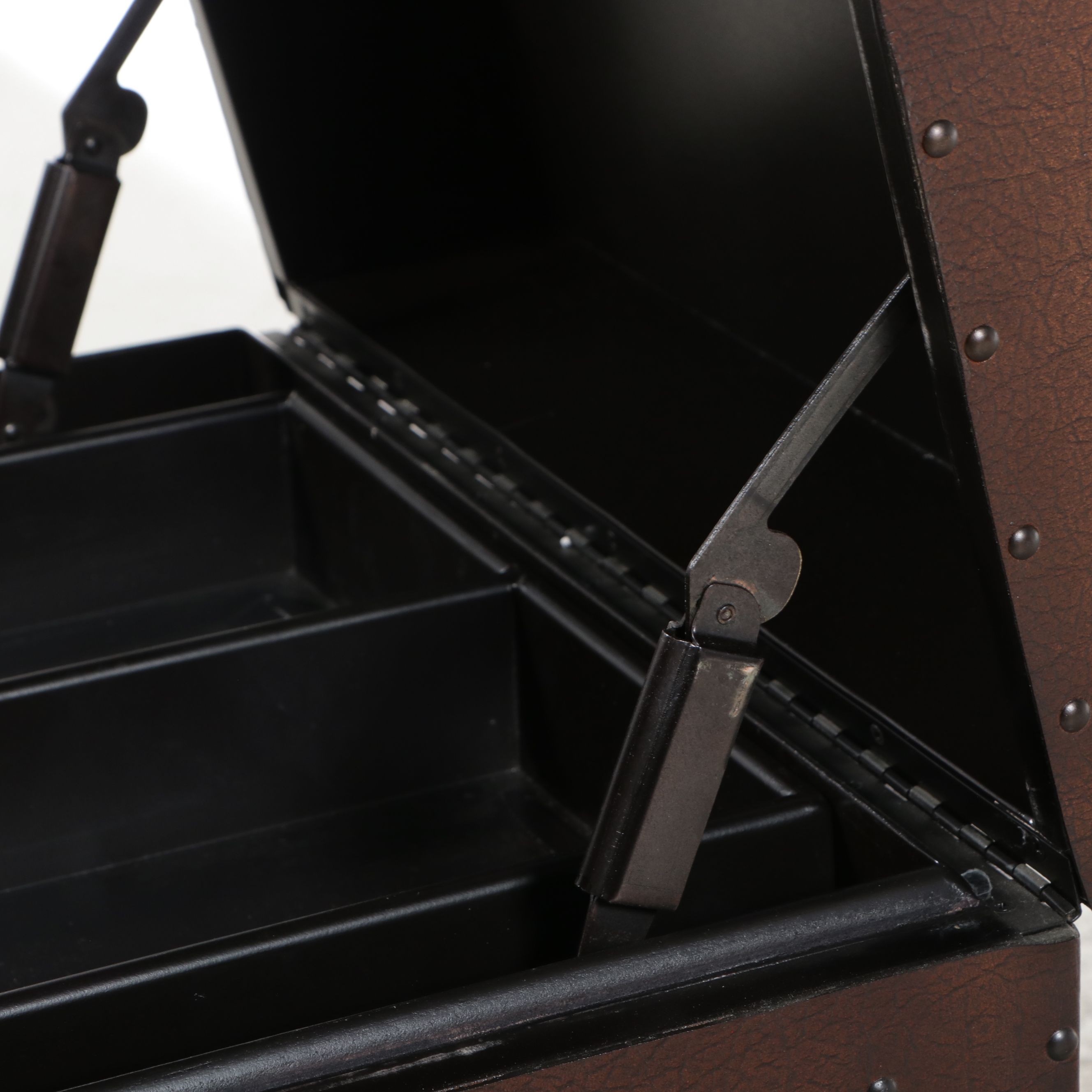 Campaign Style Faux-Leather Studded Cube Shaped Storage Trunk