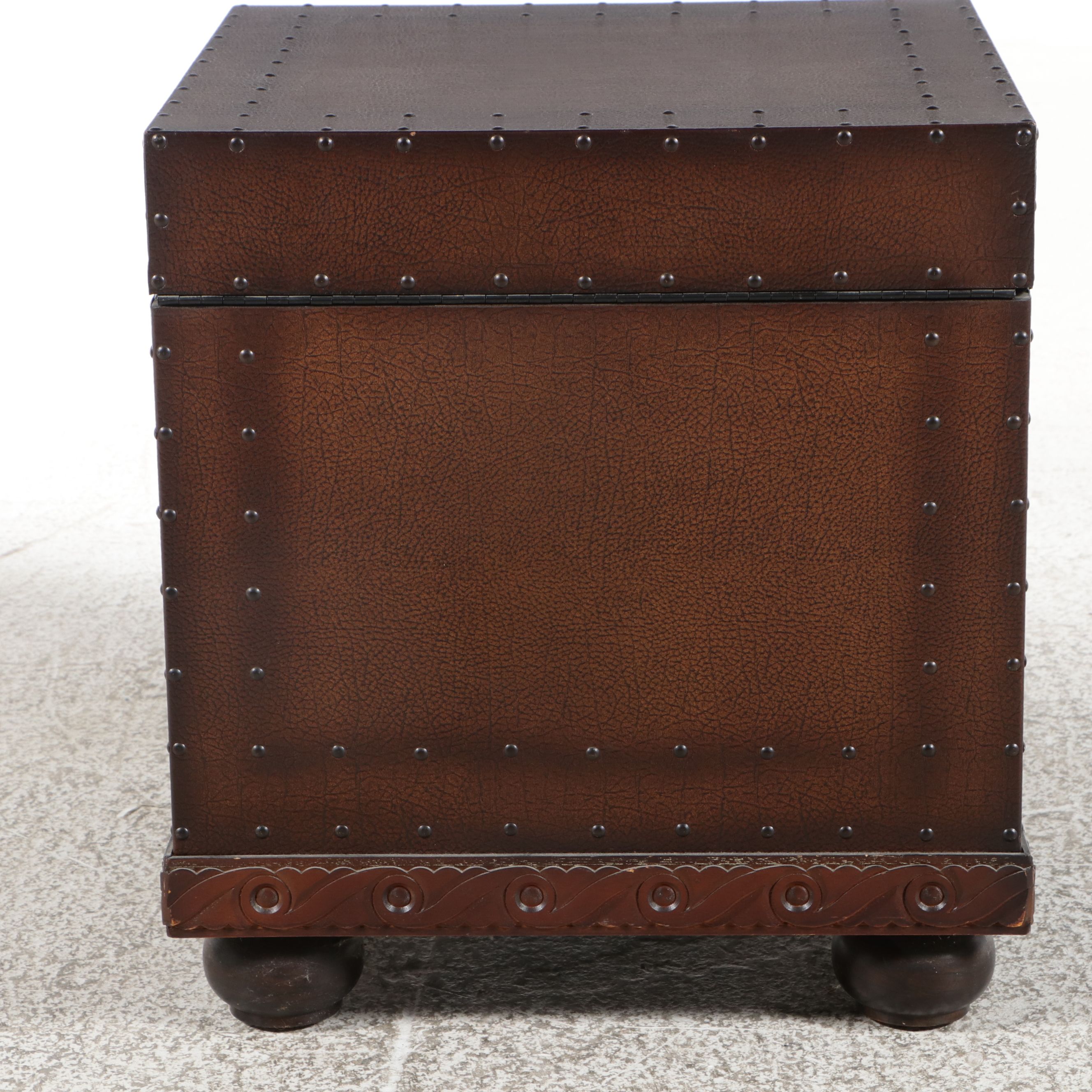 Campaign Style Faux-Leather Studded Cube Shaped Storage Trunk