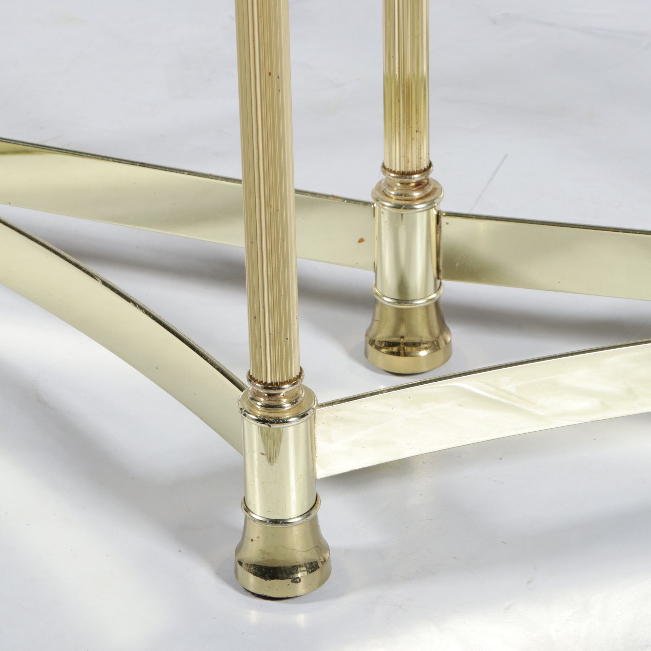 Vintage Brass Finish and Glass Demilune Console Table