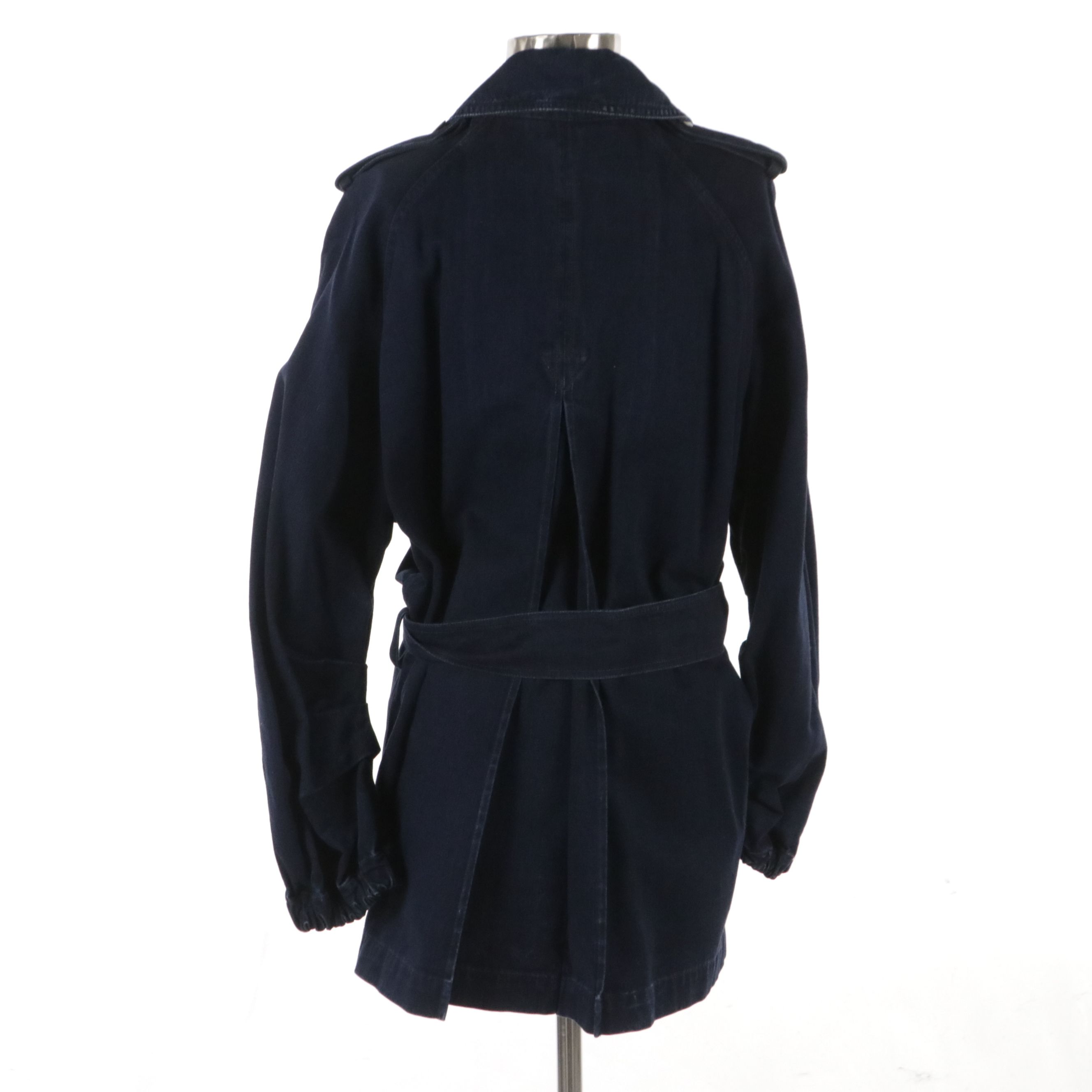 Lanvin Blue Denim Double-Breasted Jacket with Tie Belt and Embellished Buttons