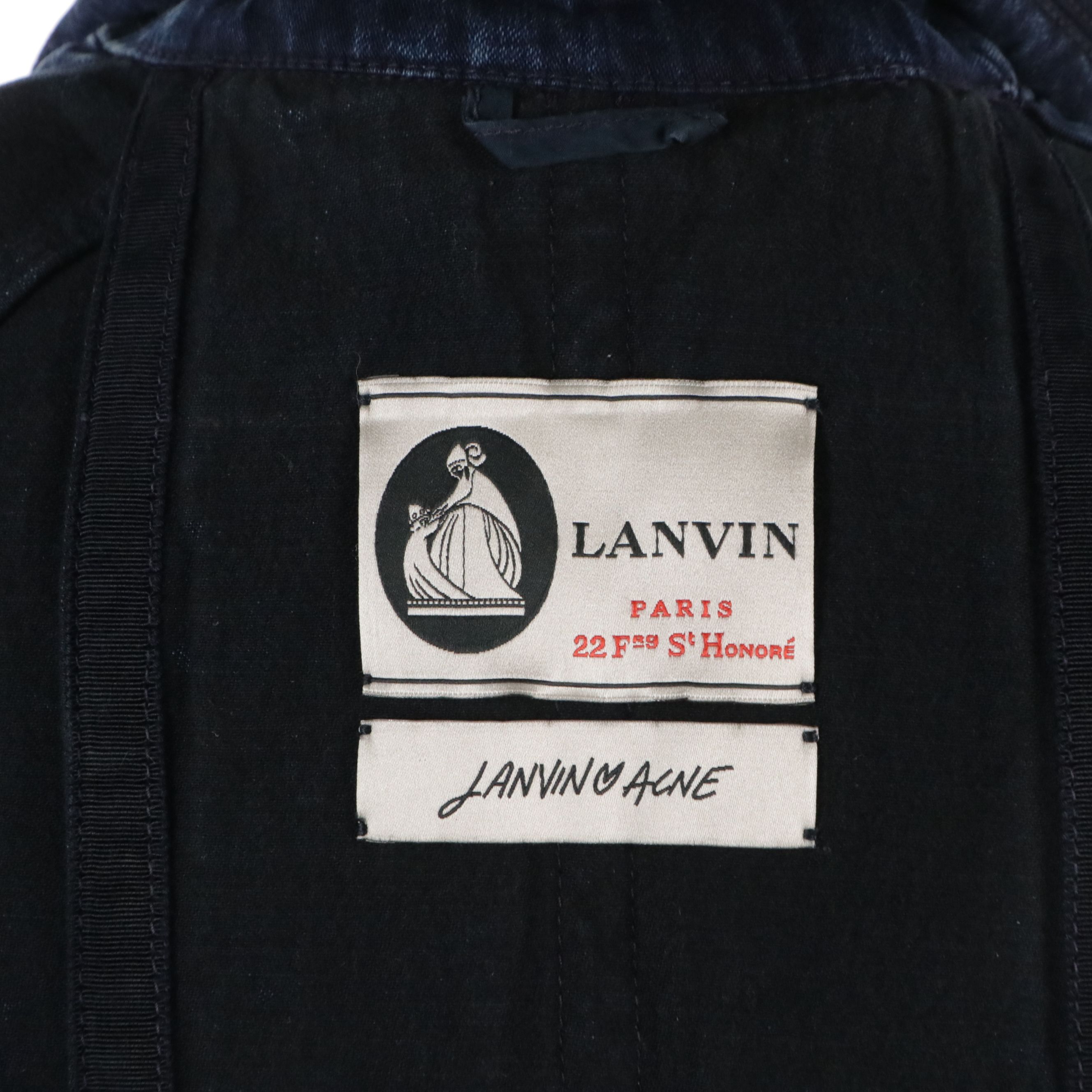 Lanvin Blue Denim Double-Breasted Jacket with Tie Belt and Embellished Buttons