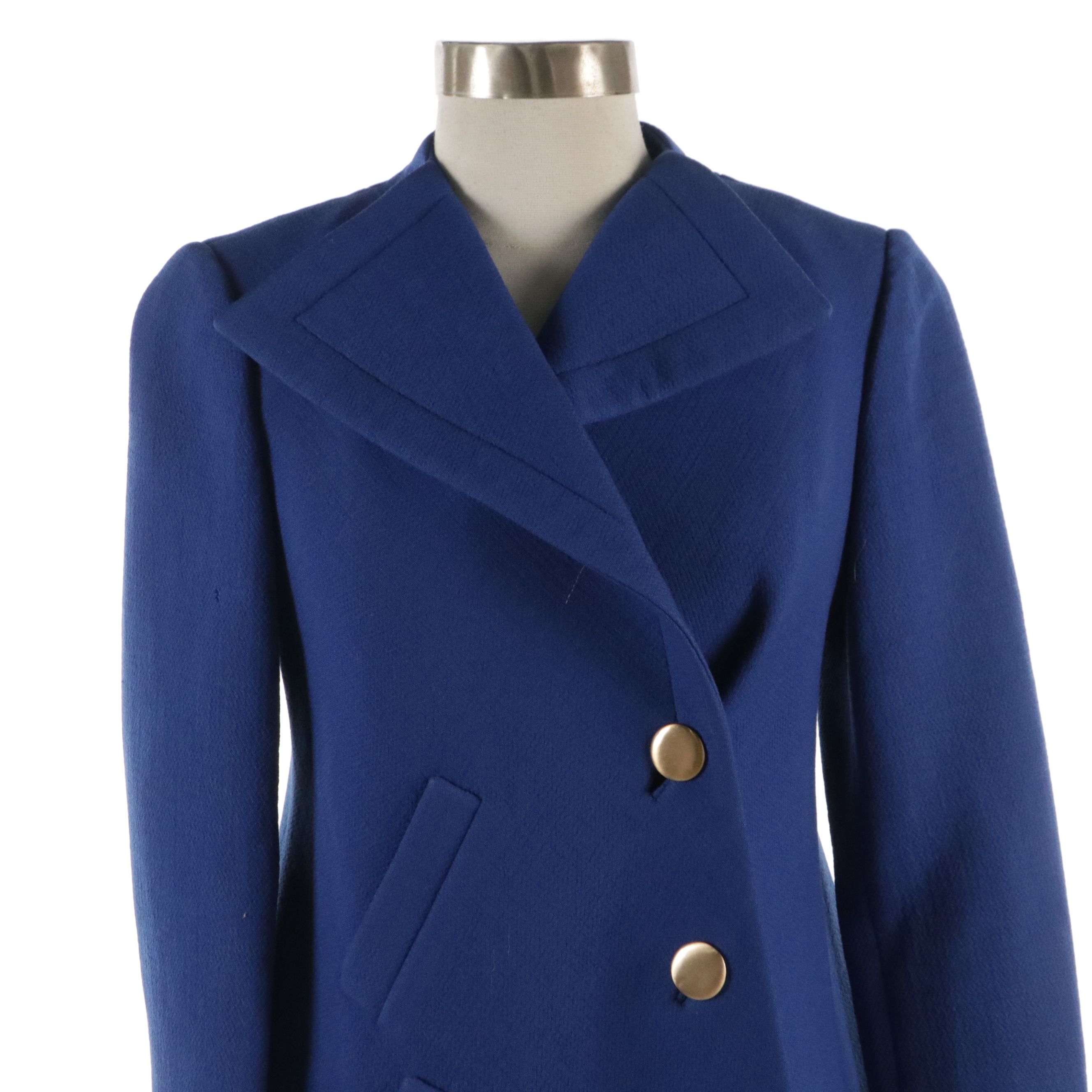 Pauline Trigere Blue Wool Button-Front Collared Jacket
