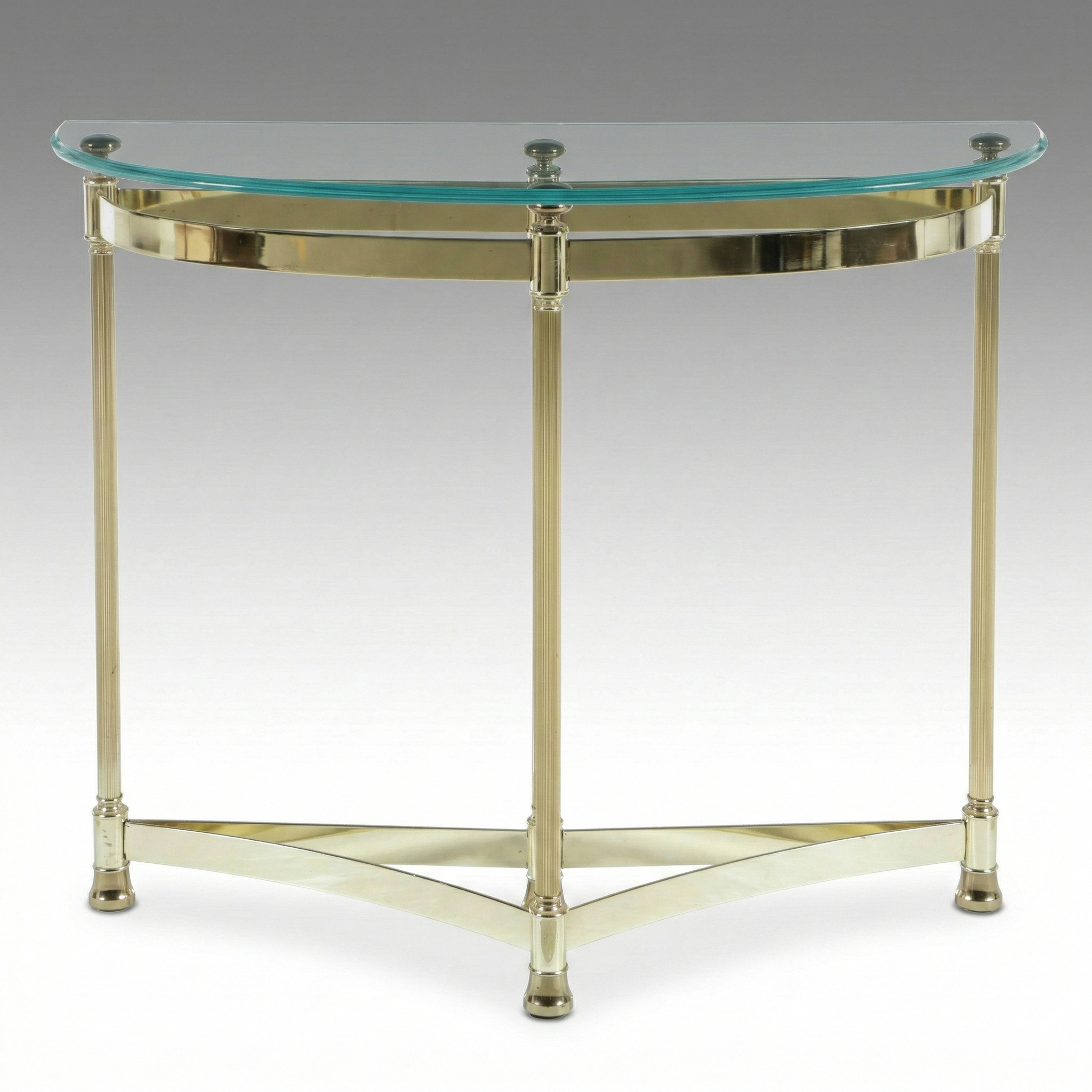 Vintage Brass Finish and Glass Demilune Console Table