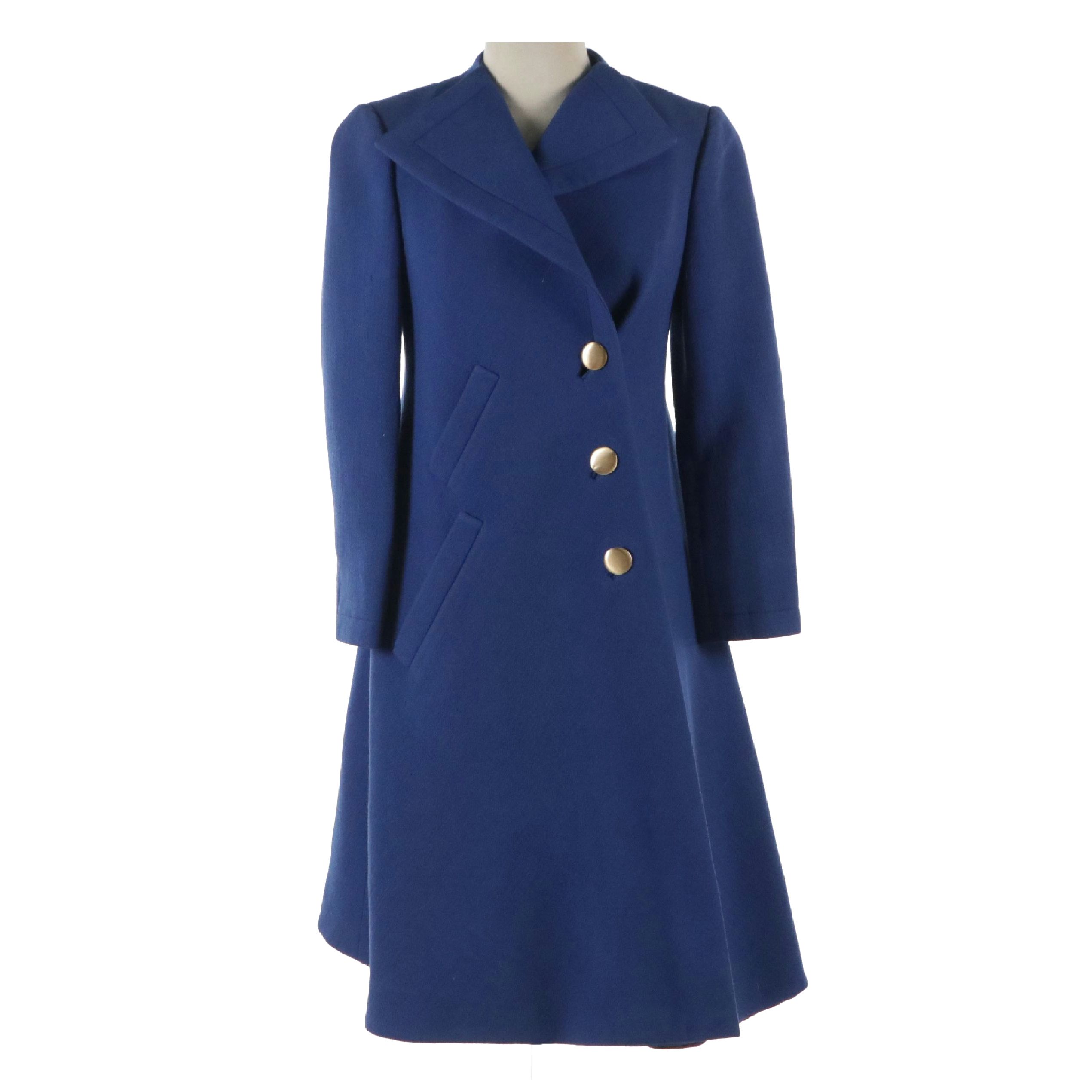 Pauline Trigere Blue Wool Button-Front Collared Jacket