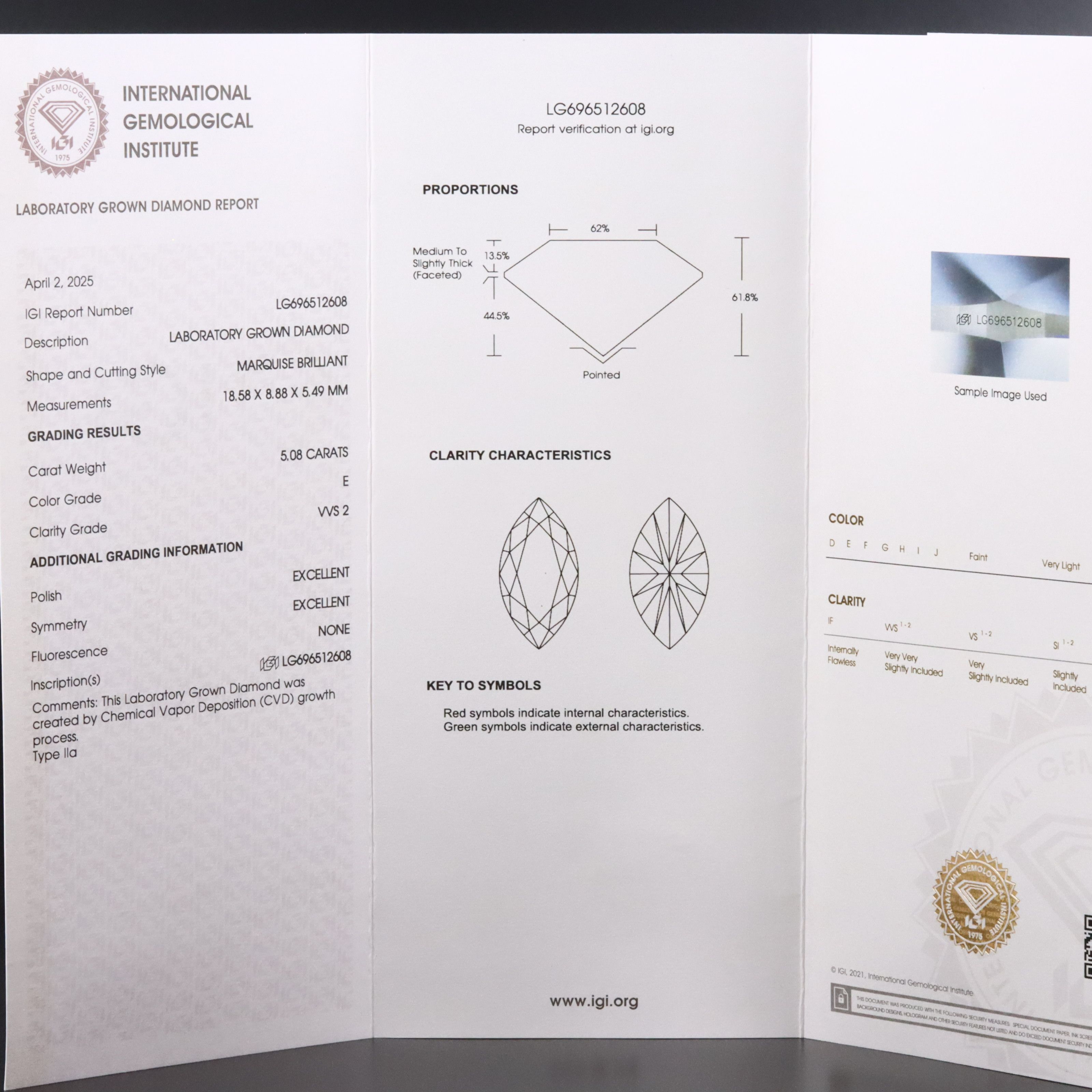 Platinum 5.08 CT Lab Grown Diamond Solitaire Ring with IGI Report