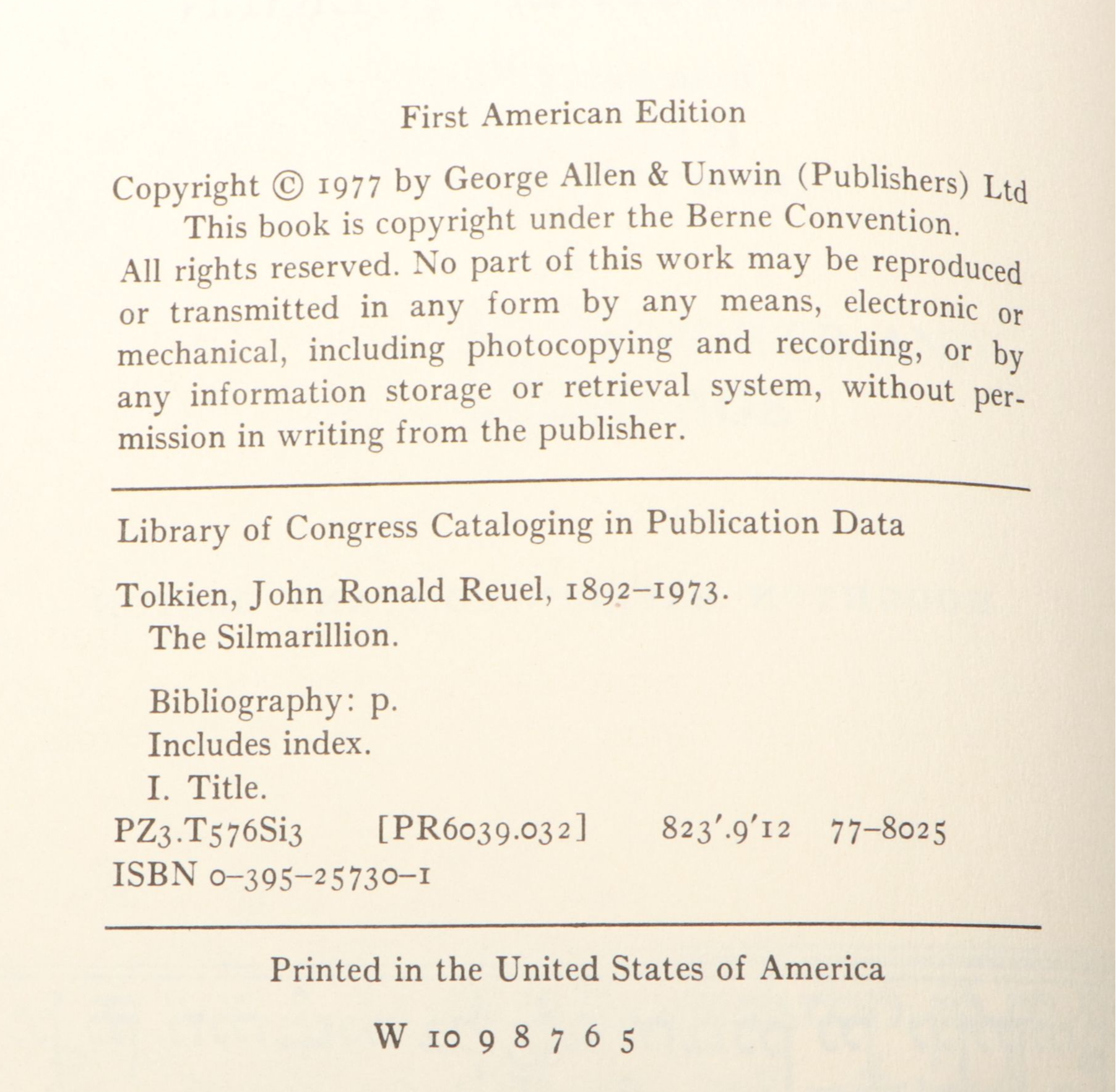 First American Edition "The Silmarillion" by J. R. R. Tolkien with Map, 1977