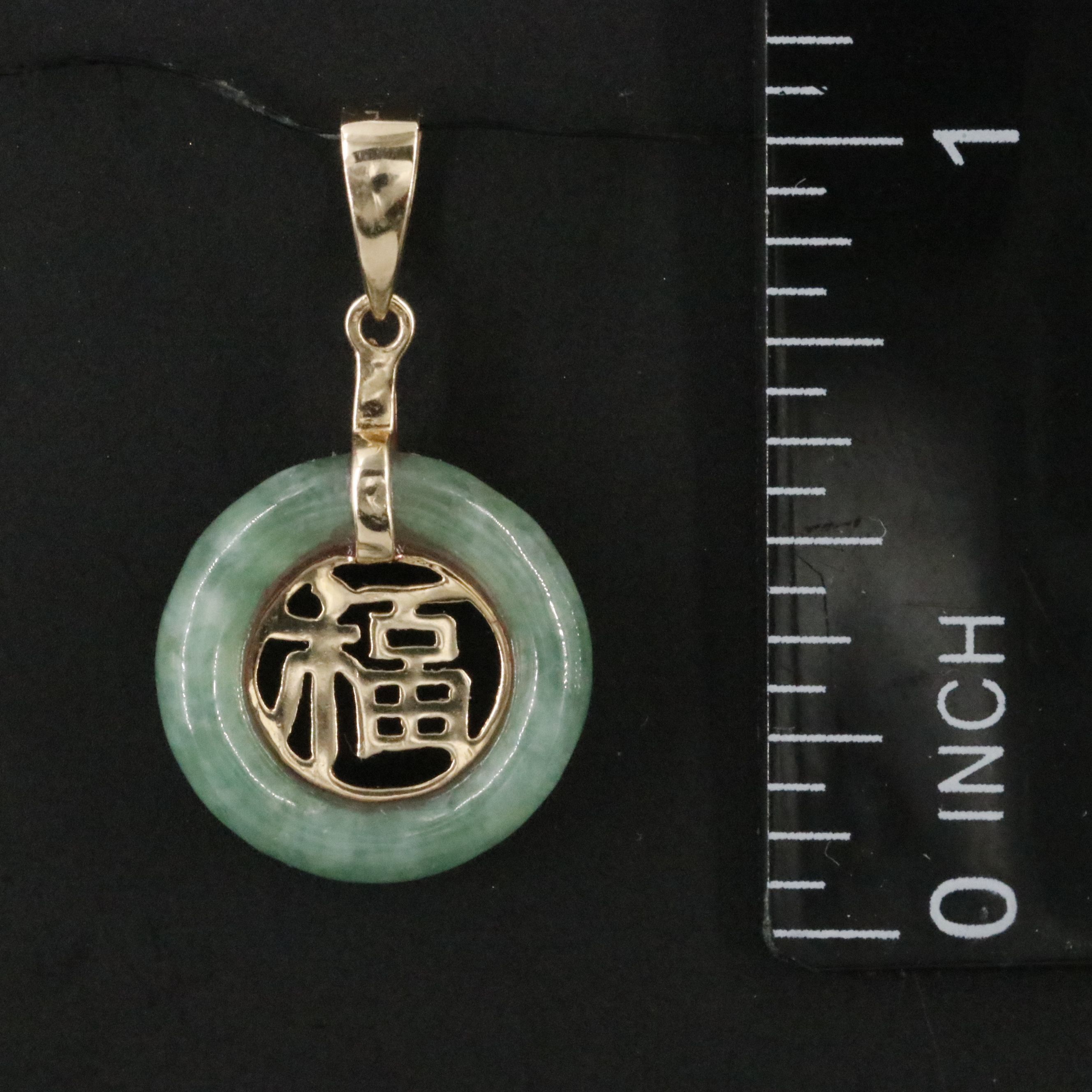 Chinese 14K Jadeite "Good Fortune" Pendant