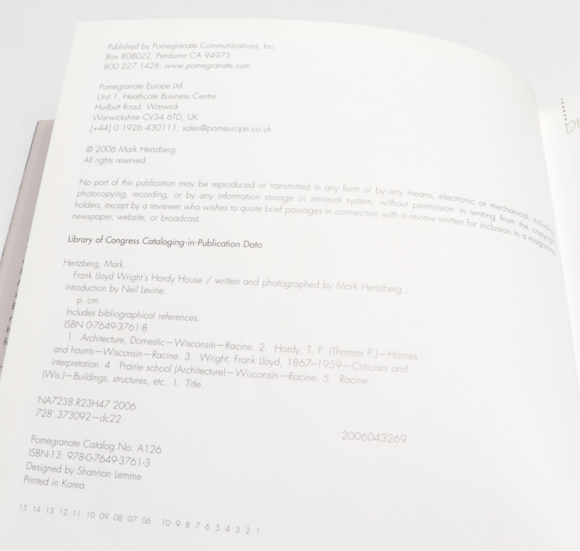 First Printing "Frank Lloyd Wright's Hardy House" by Mark Hertzberg, 2006