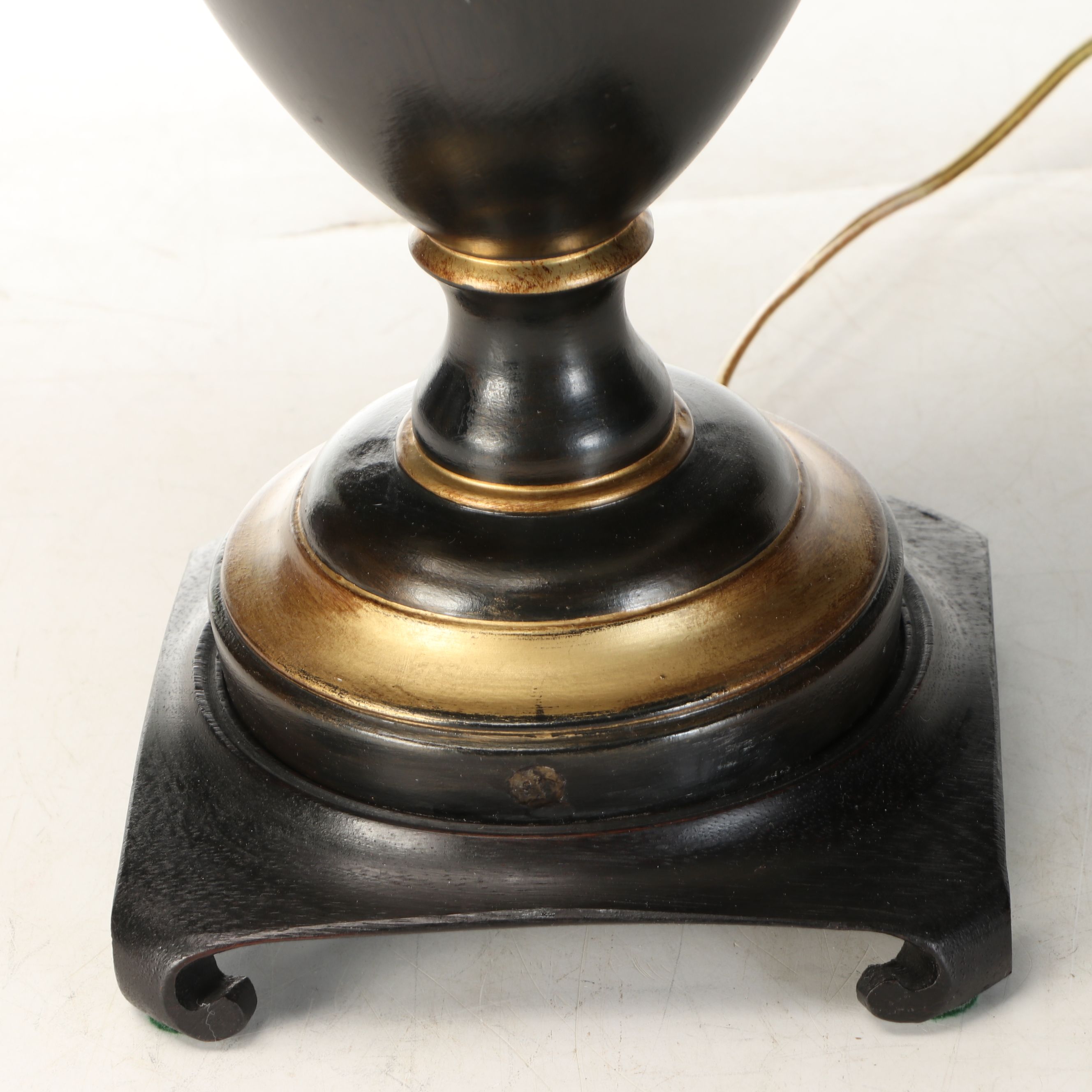 Neoclassical Style Gilt Banded Urn Table Lamp with Silk Shade