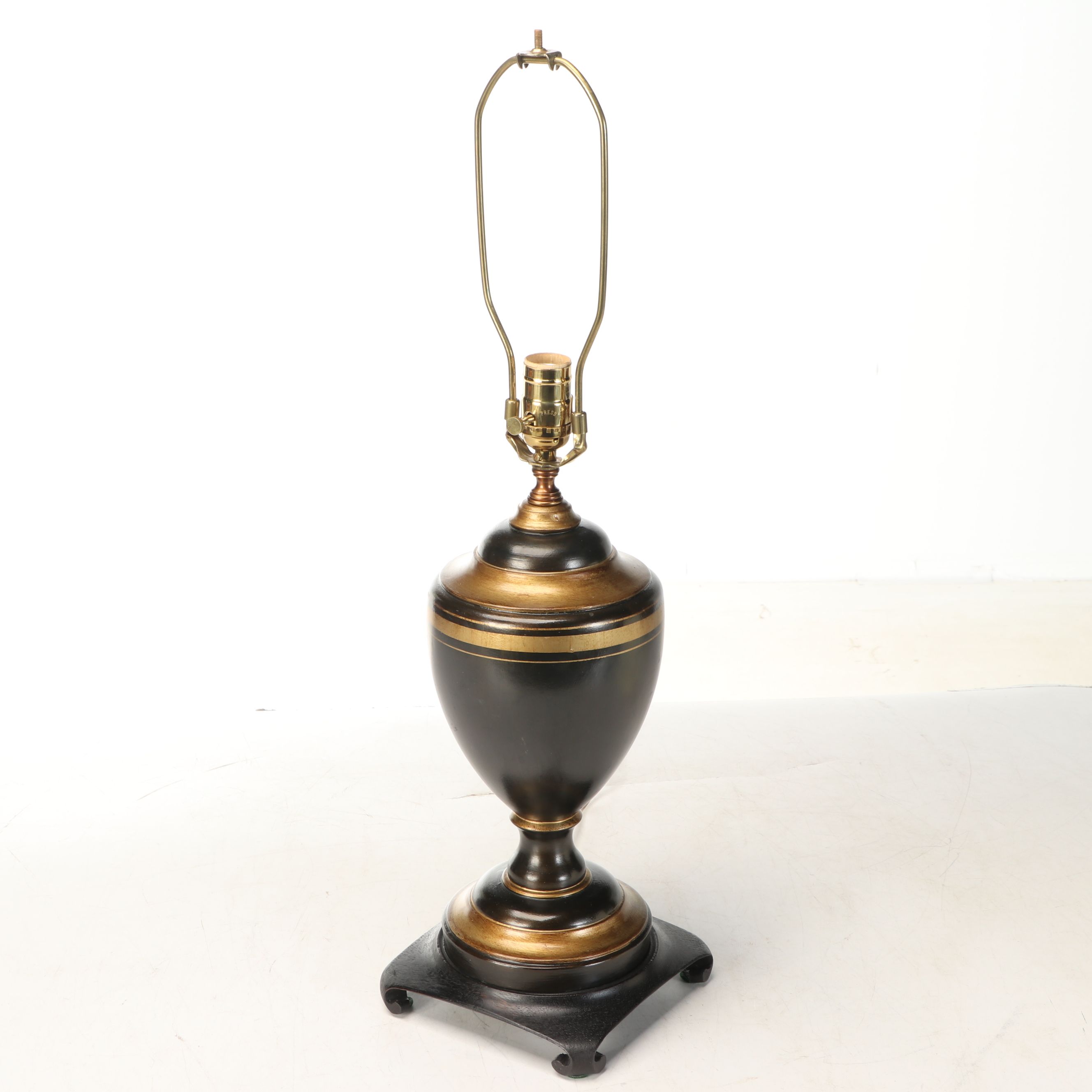 Neoclassical Style Gilt Banded Urn Table Lamp with Silk Shade