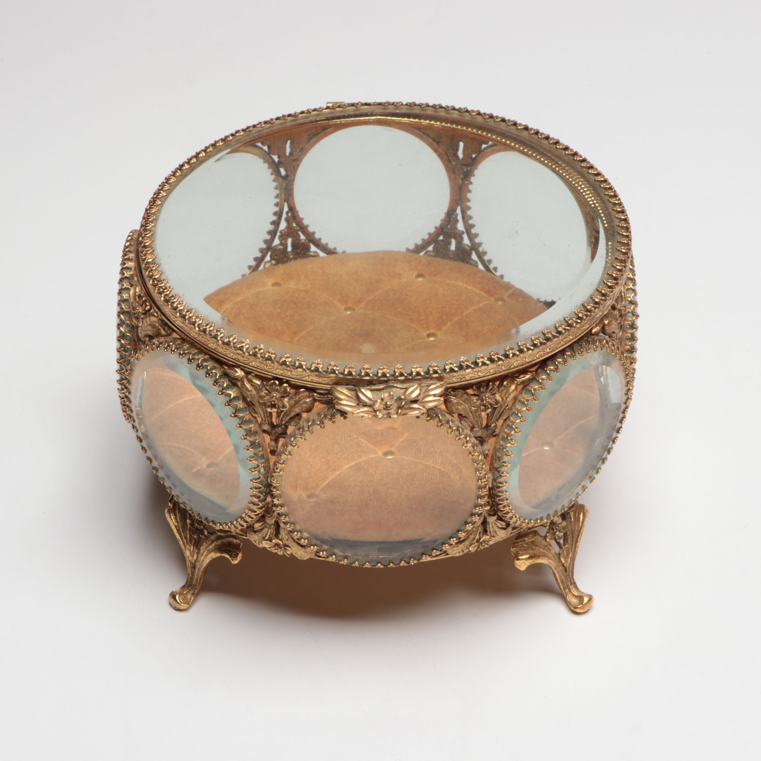 Hollywood Regency French Style Gilt Metal Filigree Dresser Boxes and Hairbrush