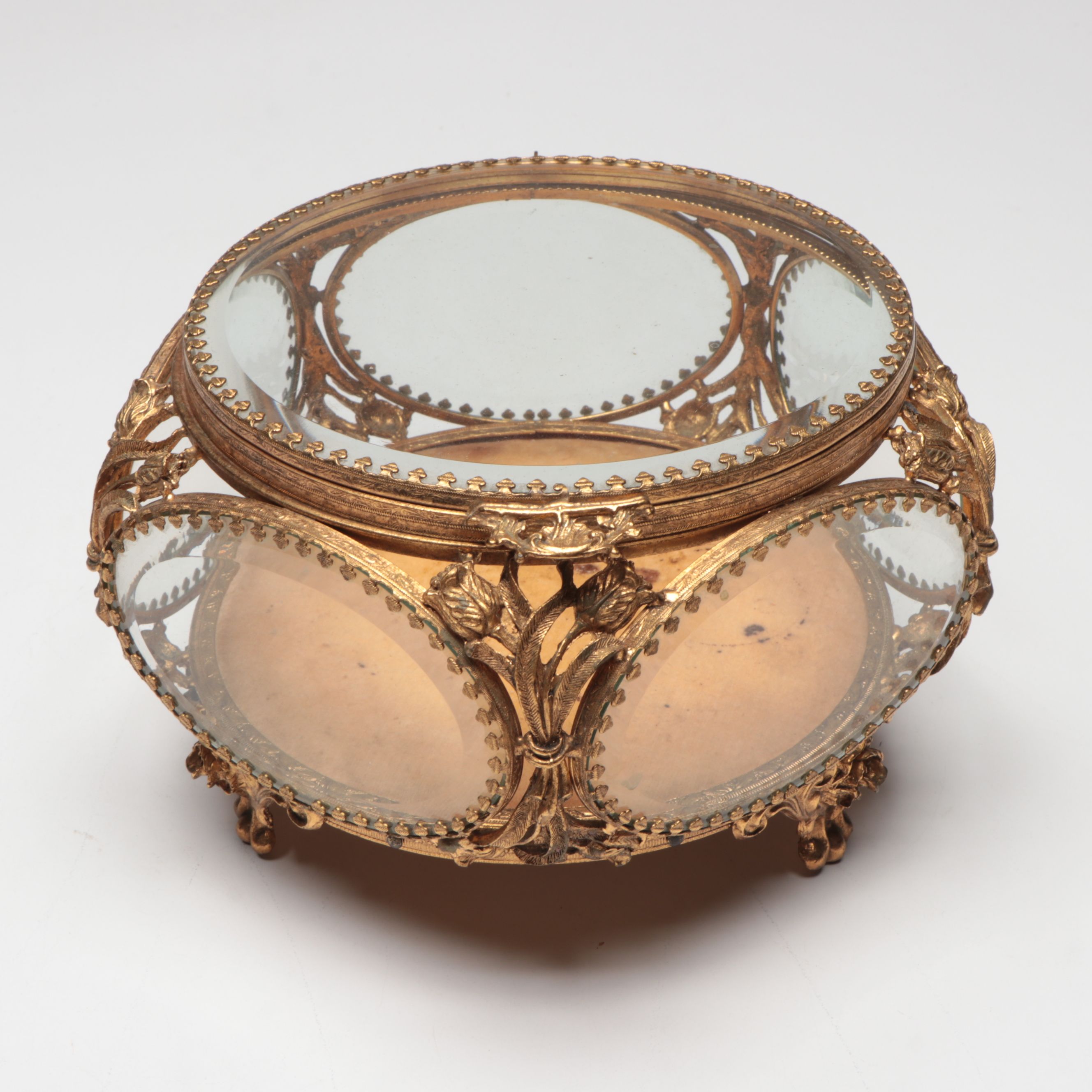 Hollywood Regency French Style Gilt Metal Filigree Dresser Boxes and Hairbrush