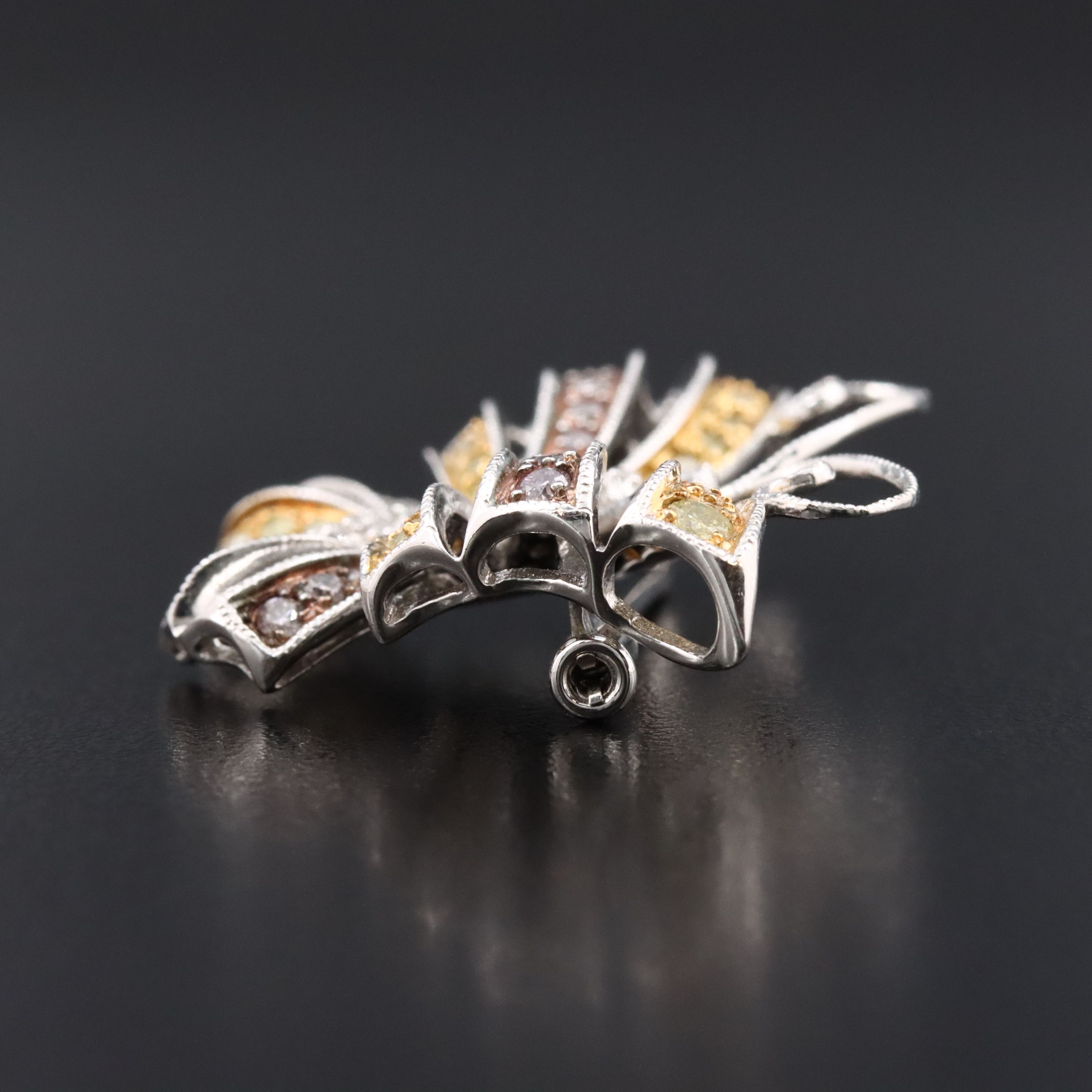 14K 1.50 CTW Diamond Butterfly Converter Brooch Featuring Fancy Yellow