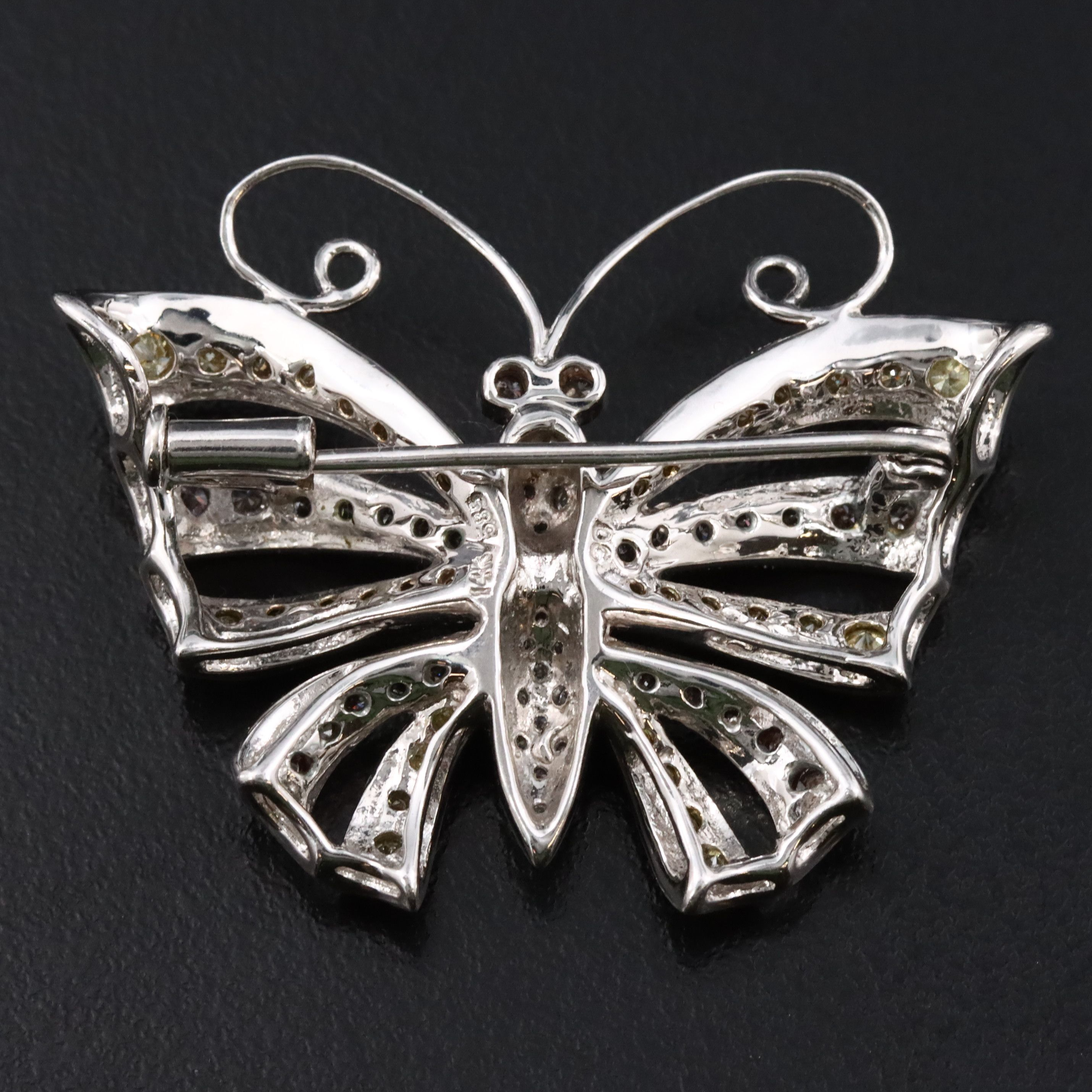 14K 1.50 CTW Diamond Butterfly Converter Brooch Featuring Fancy Yellow