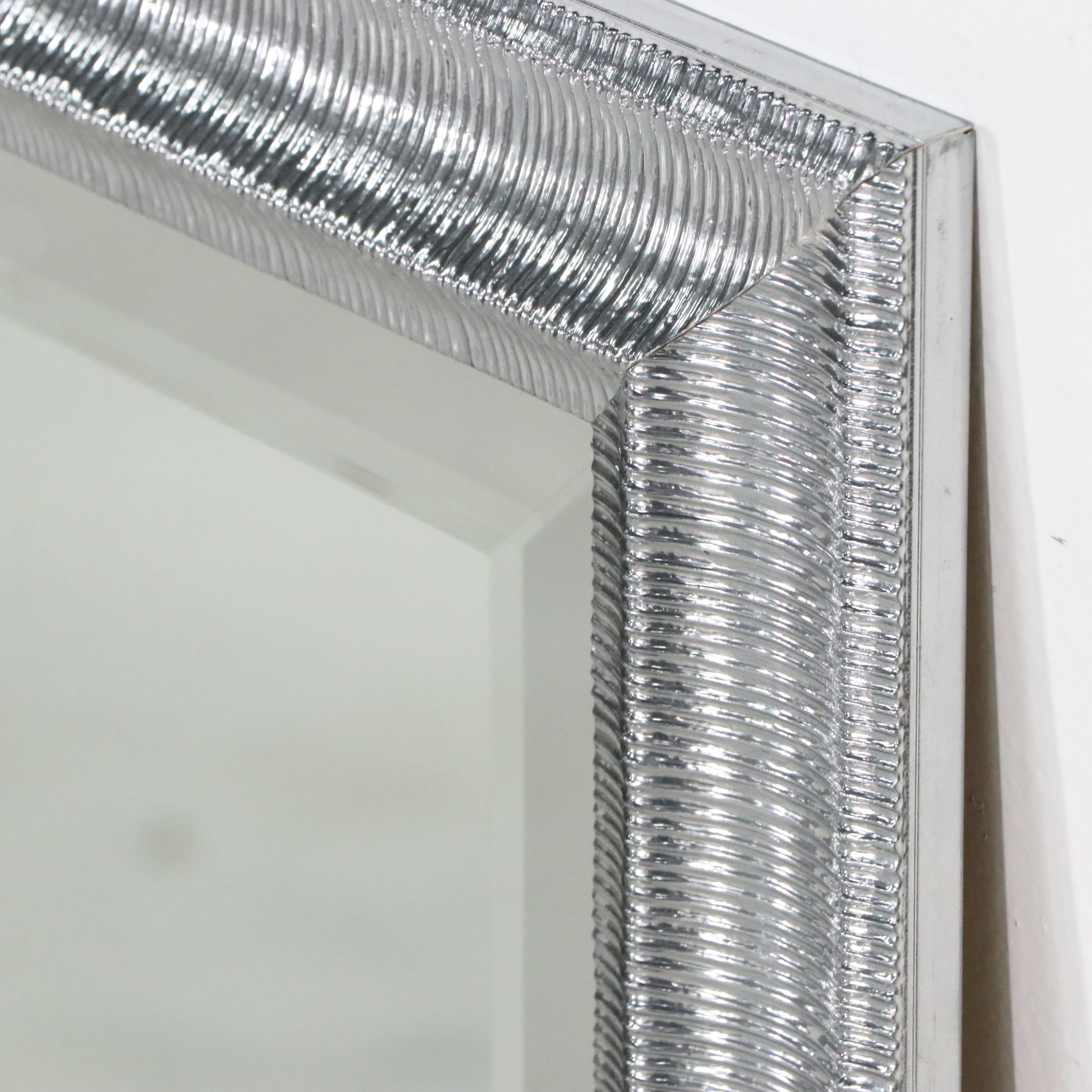 Contemporary Silvered Wooden Frame Rectangular Wall Mirror